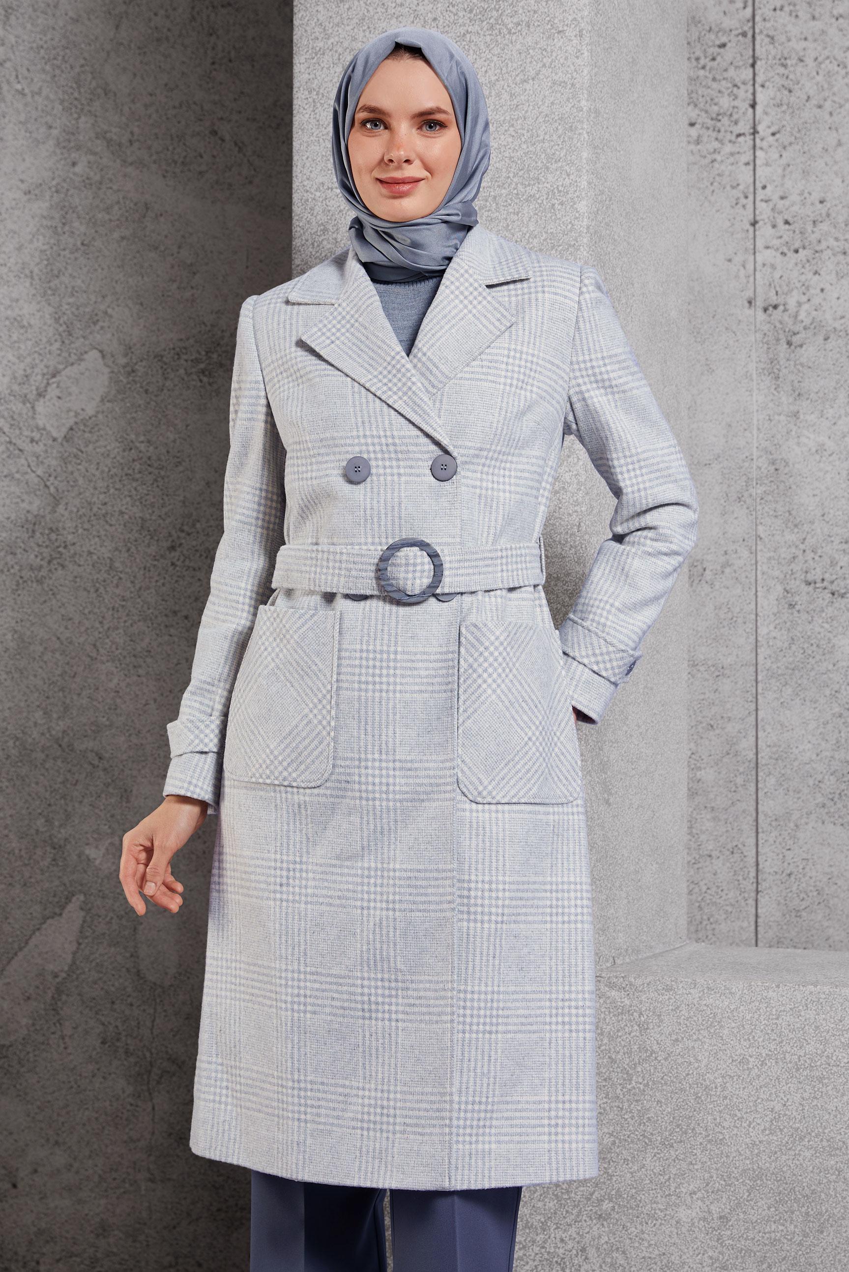 Vêtements hijab GRIS MANTEAU CEINTURÉ 90550