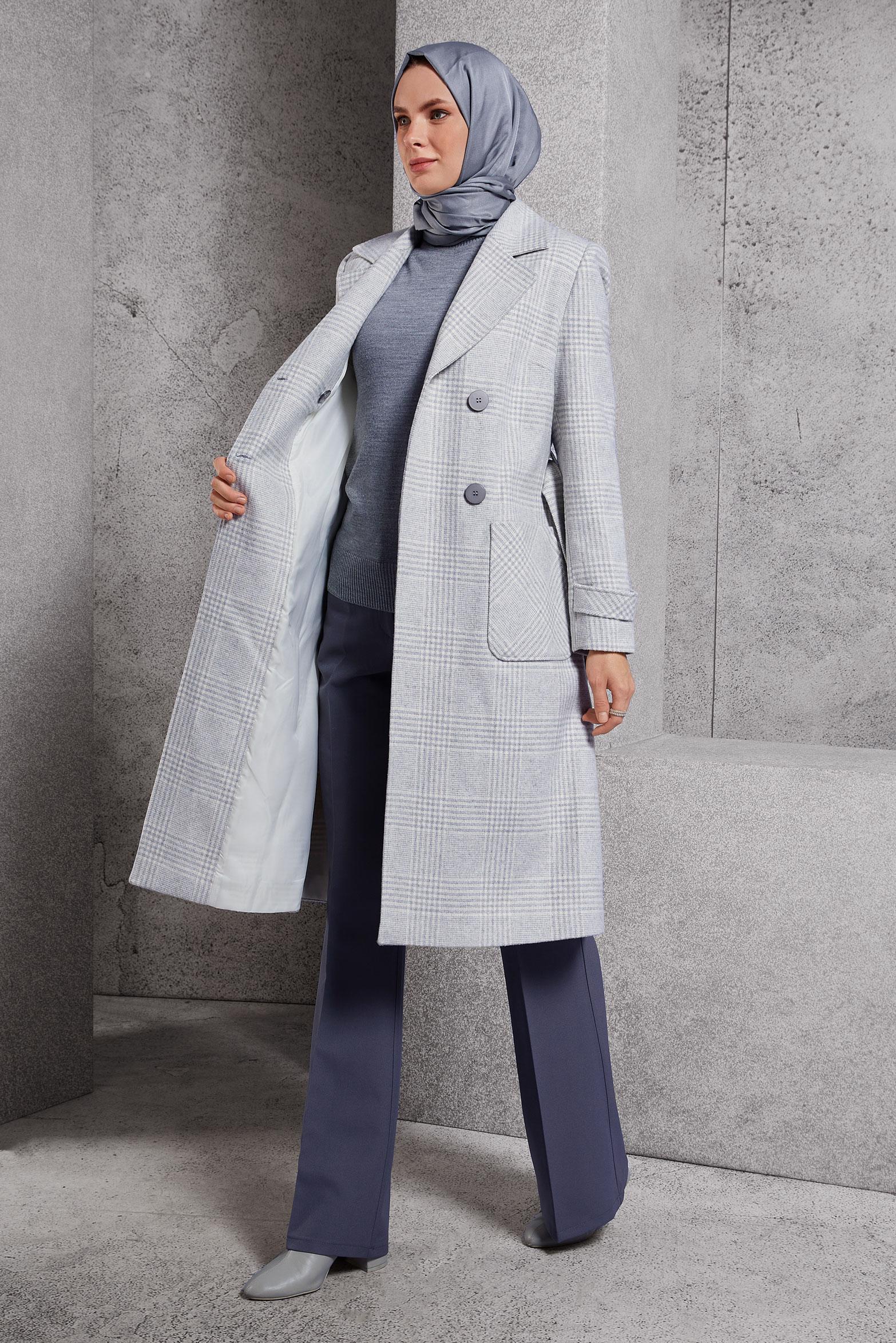 Vêtements hijab GRIS MANTEAU CEINTURÉ 90550