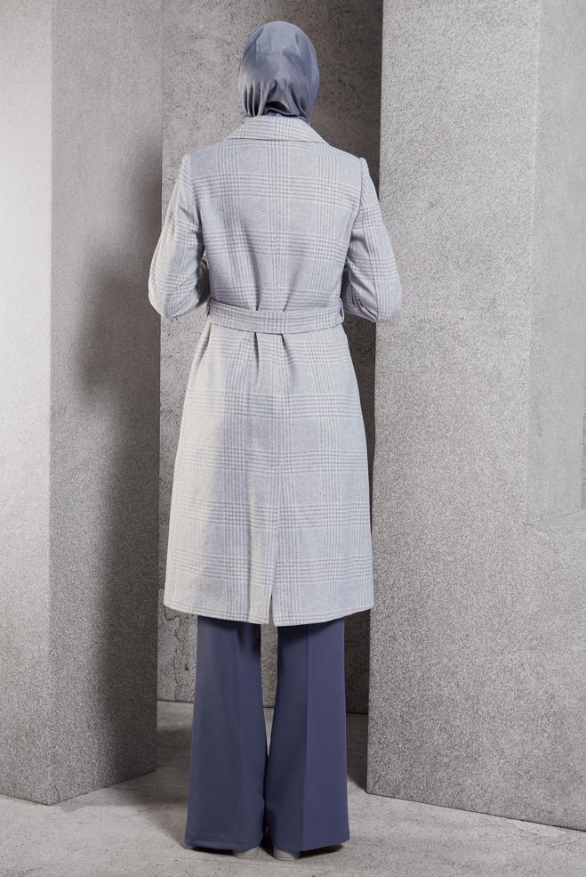 Vêtements hijab GRIS MANTEAU CEINTURÉ 90550 - ALVİNA