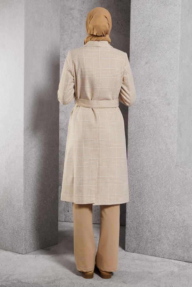 Vêtements hijab BRUN MANTEAU CEINTURÉ 90550 - ALVİNA