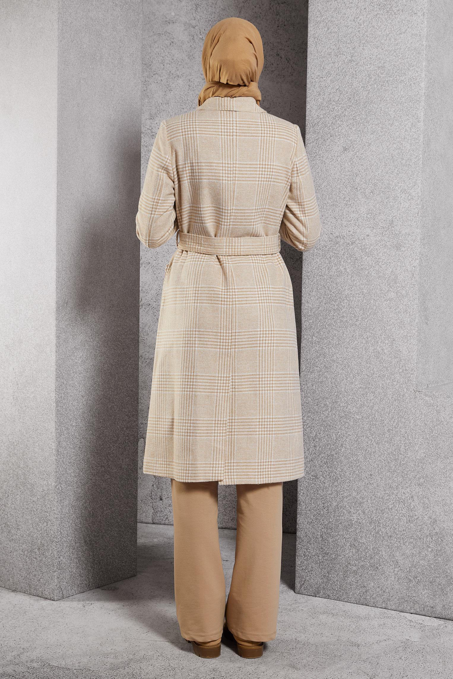 Vêtements hijab BRUN MANTEAU CEINTURÉ 90550