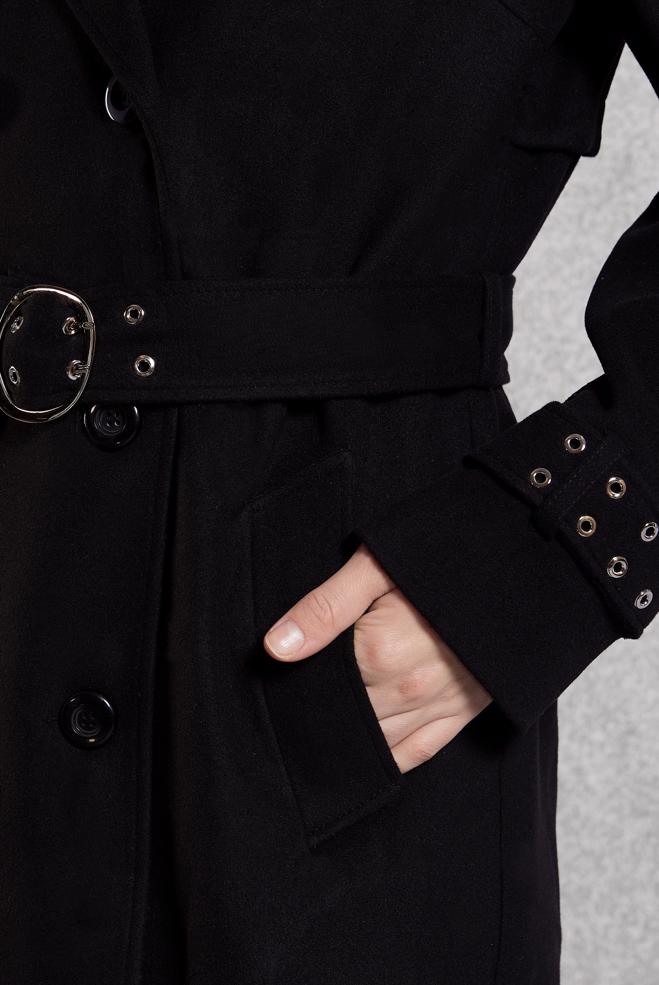Hijab clothing BLACK BELTED COAT 90551 - ALVİNA