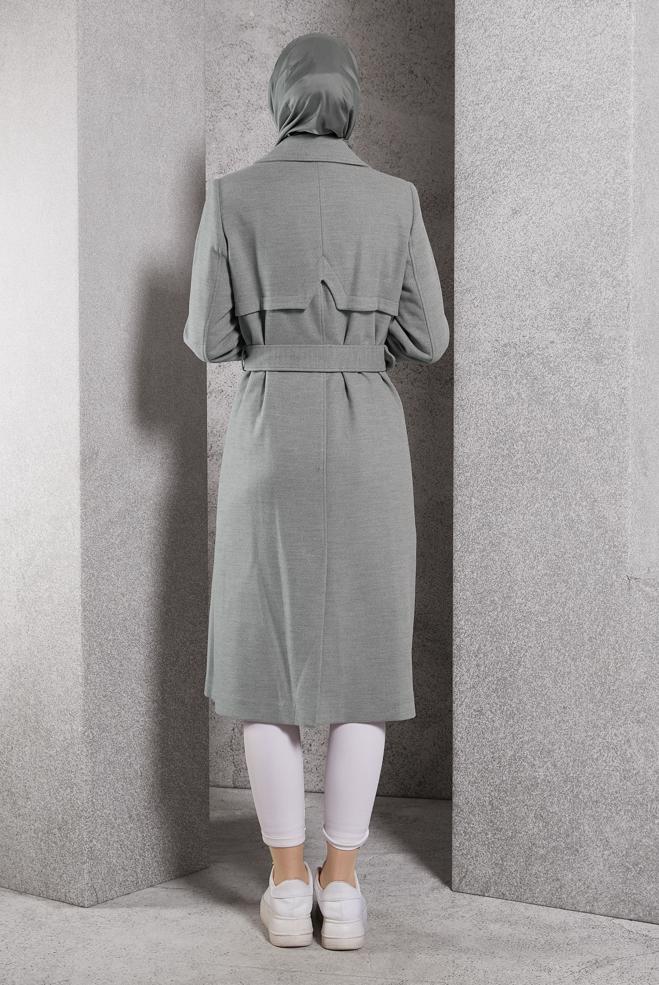 Hijab clothing GREY BELTED COAT 90551 - ALVİNA