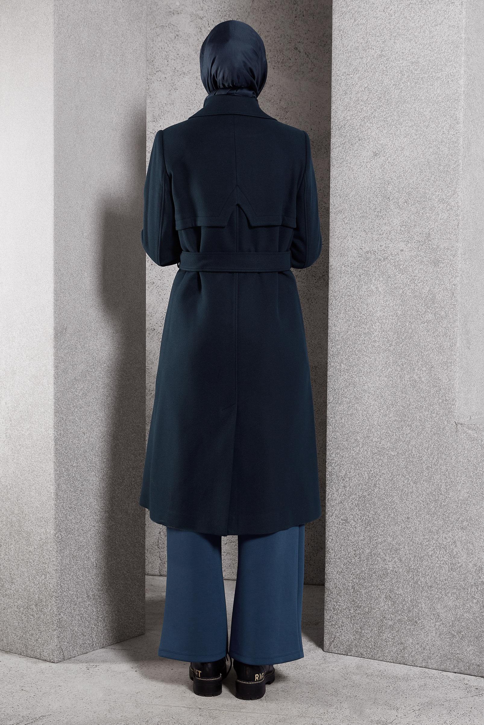 Tesettür giyim LACİVERT KEMERLİ KABAN 90551