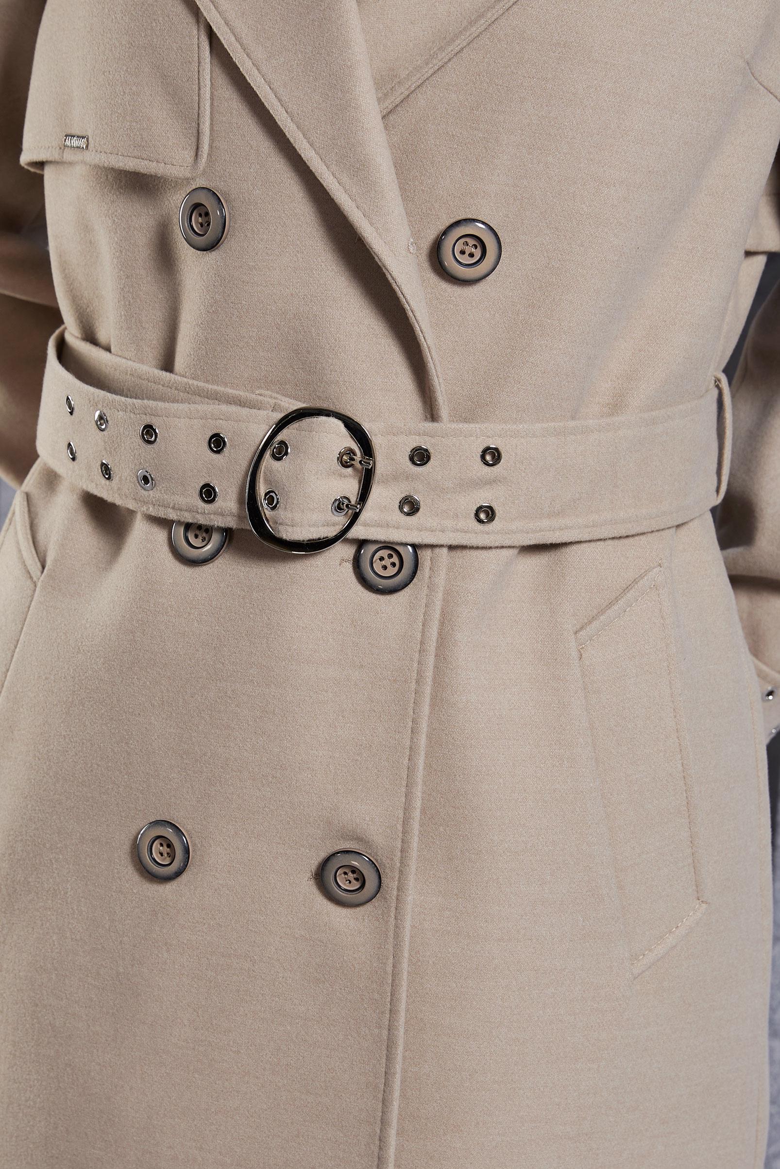 Tesettür giyim BEJ KEMERLİ KABAN 90551