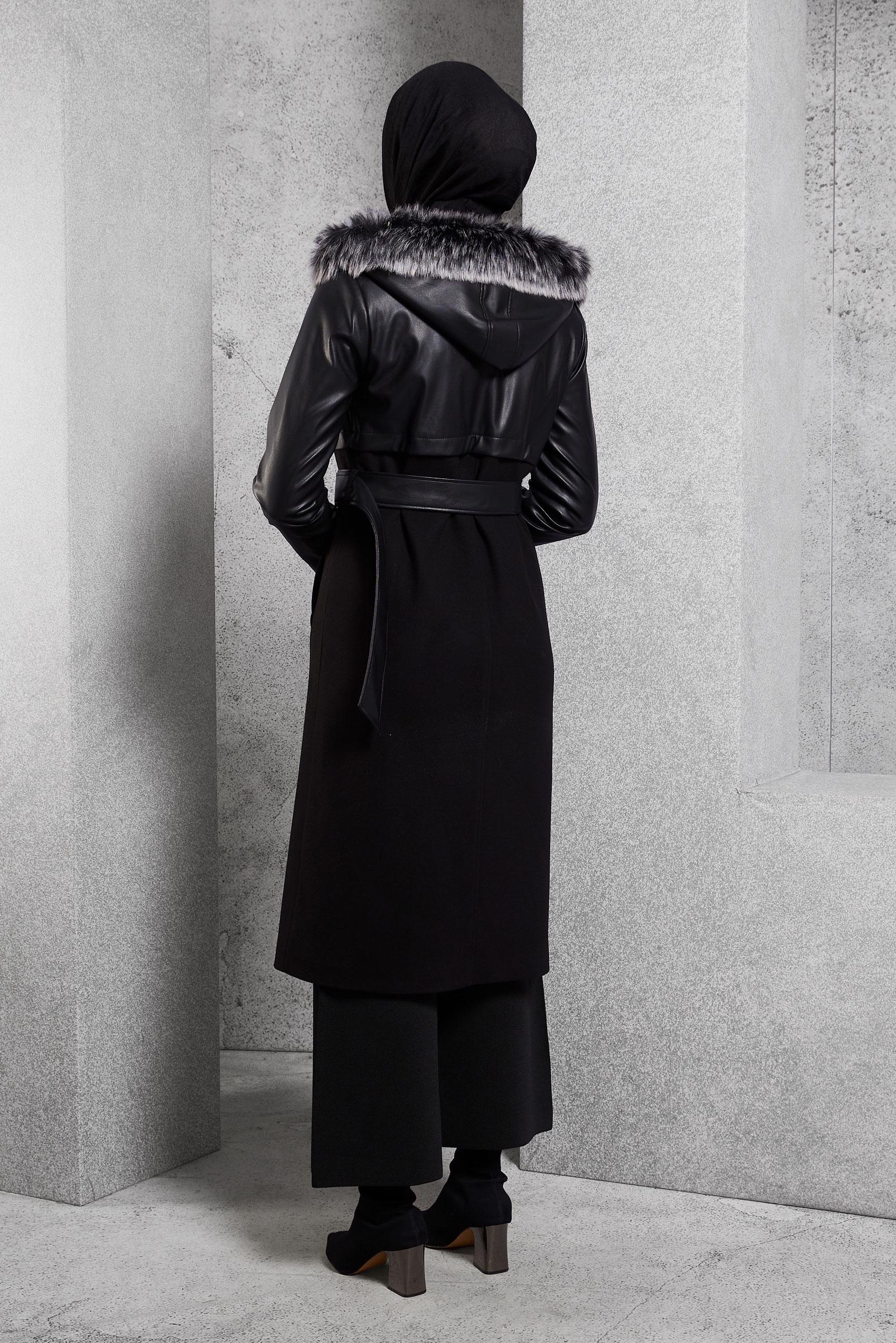 Vêtements hijab NOIR MANTEAU À CAPUCHE CEINTURÉ 90553