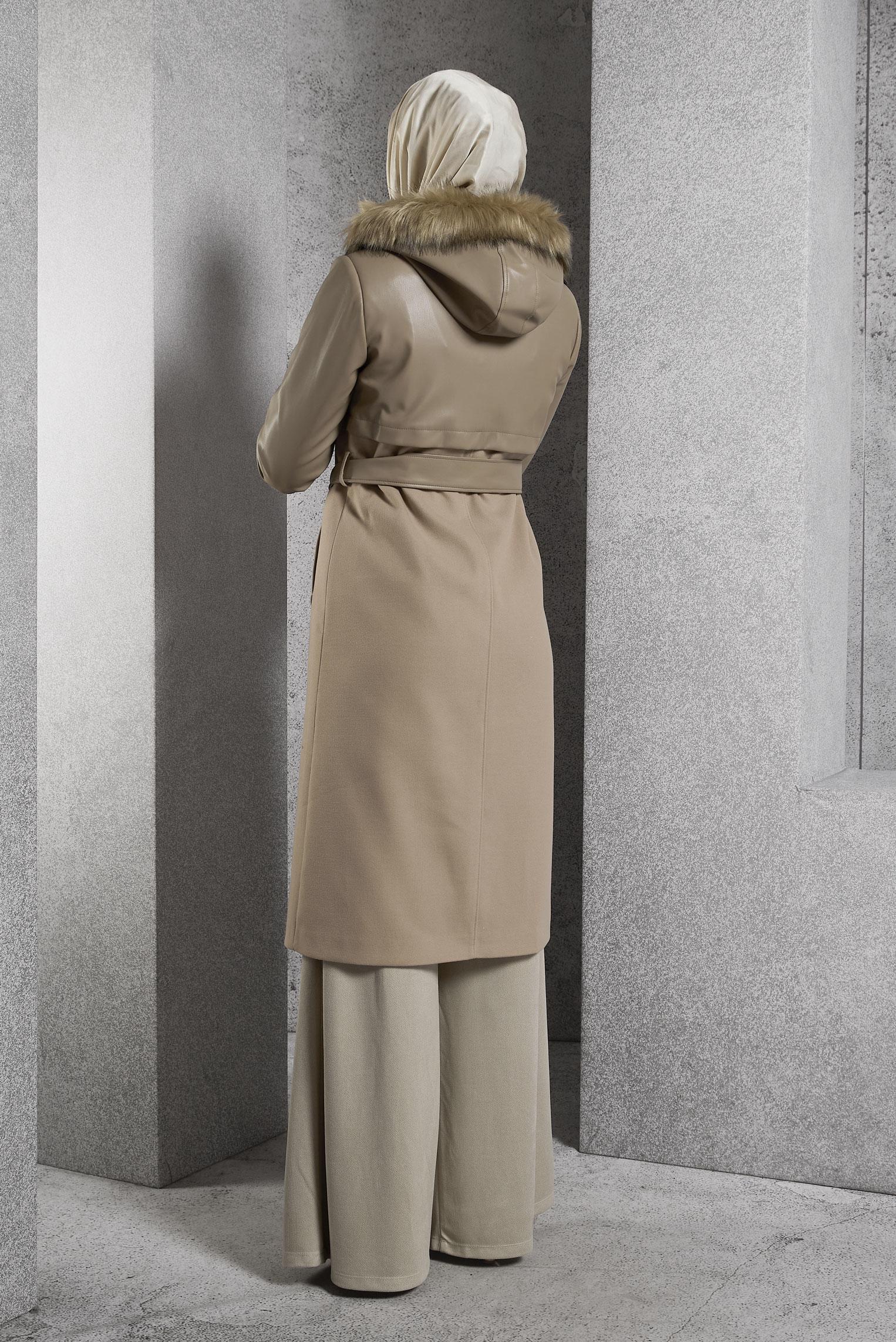 Vêtements hijab BRUN MANTEAU À CAPUCHE CEINTURÉ 90553