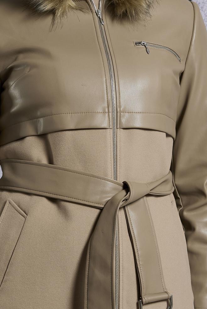 Hijab clothing BROWN BELTED HOODED COAT 90553 - ALVİNA
