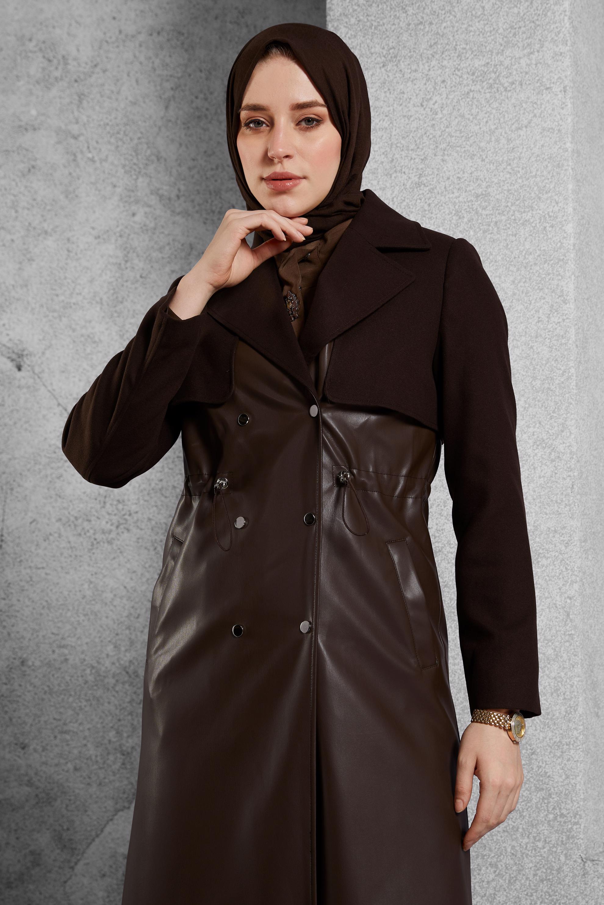 Hijab clothing BROWN SMOCKING WAIST COAT 90554