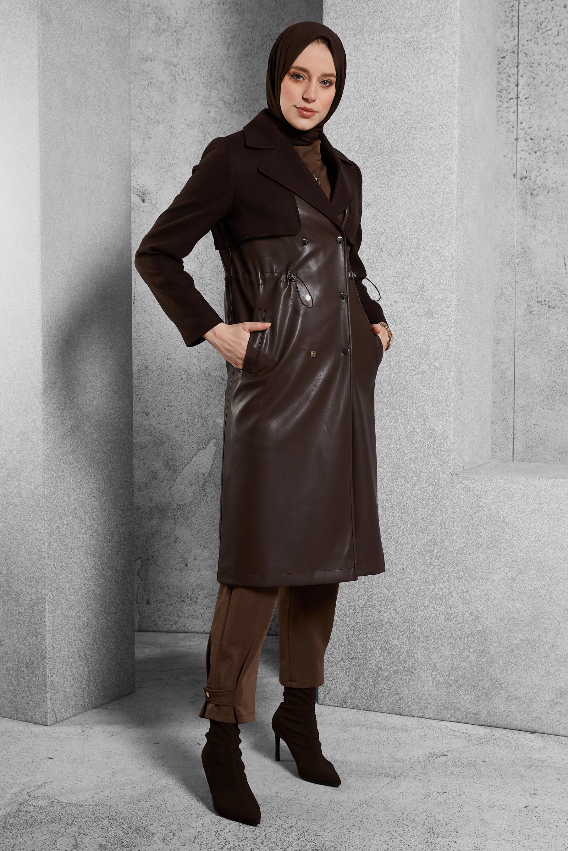 Hijab clothing BROWN SMOCKING WAIST COAT 90554