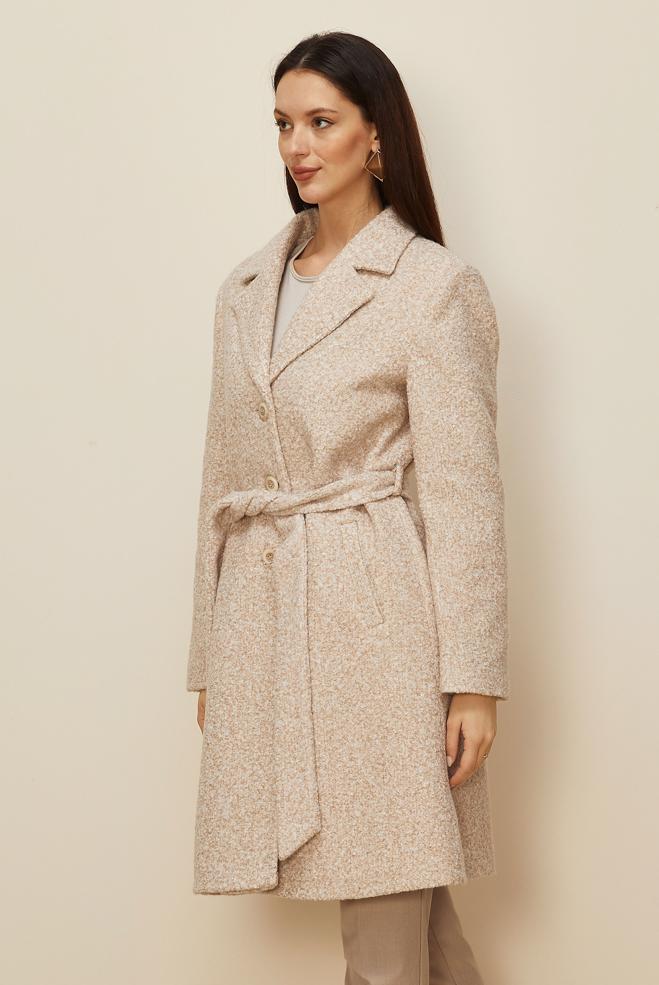 Tesettür giyim BEJ KUŞAKLI KABAN 90556 - ALVİNA