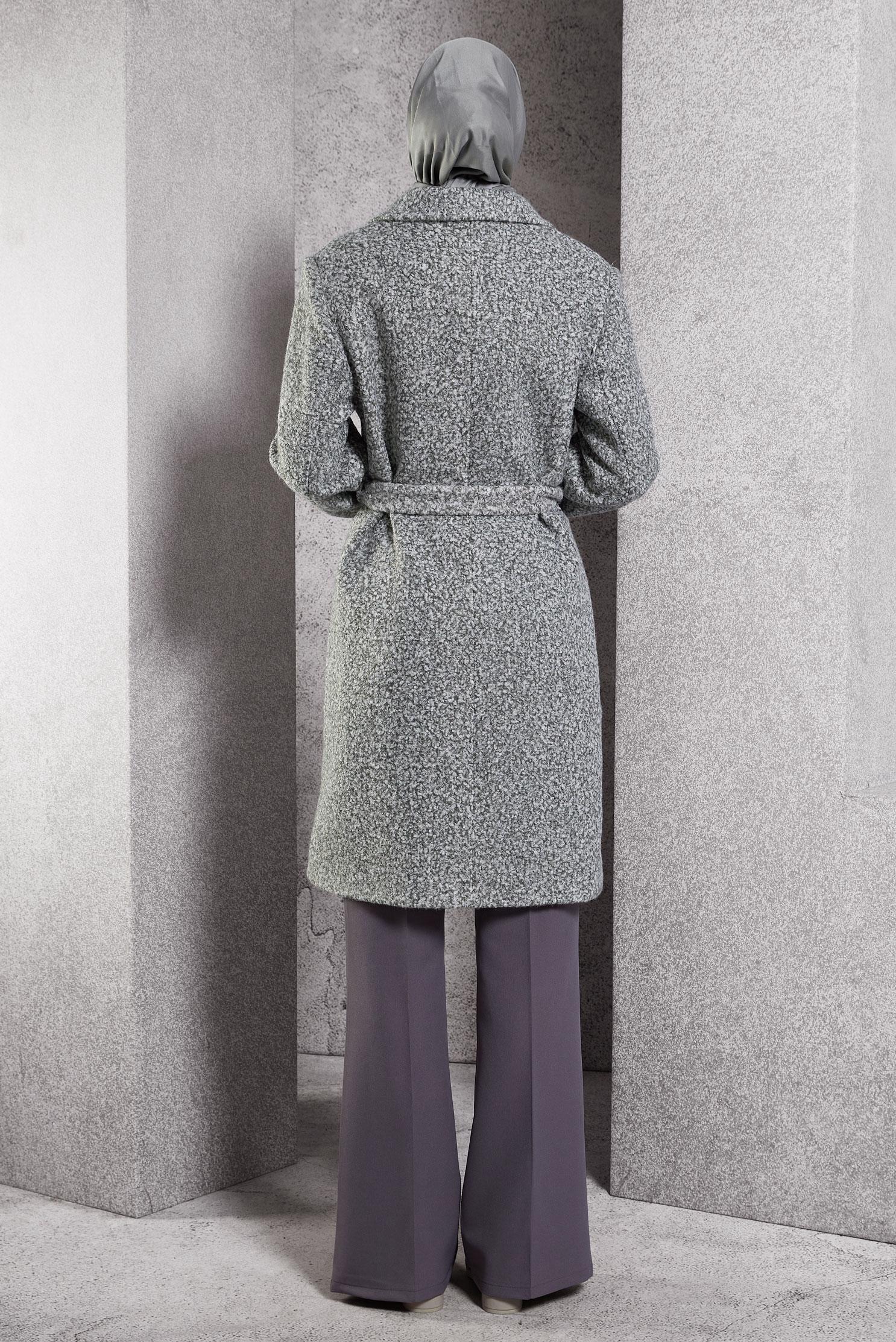 Tesettür giyim GRİ KUŞAKLI KABAN 90556