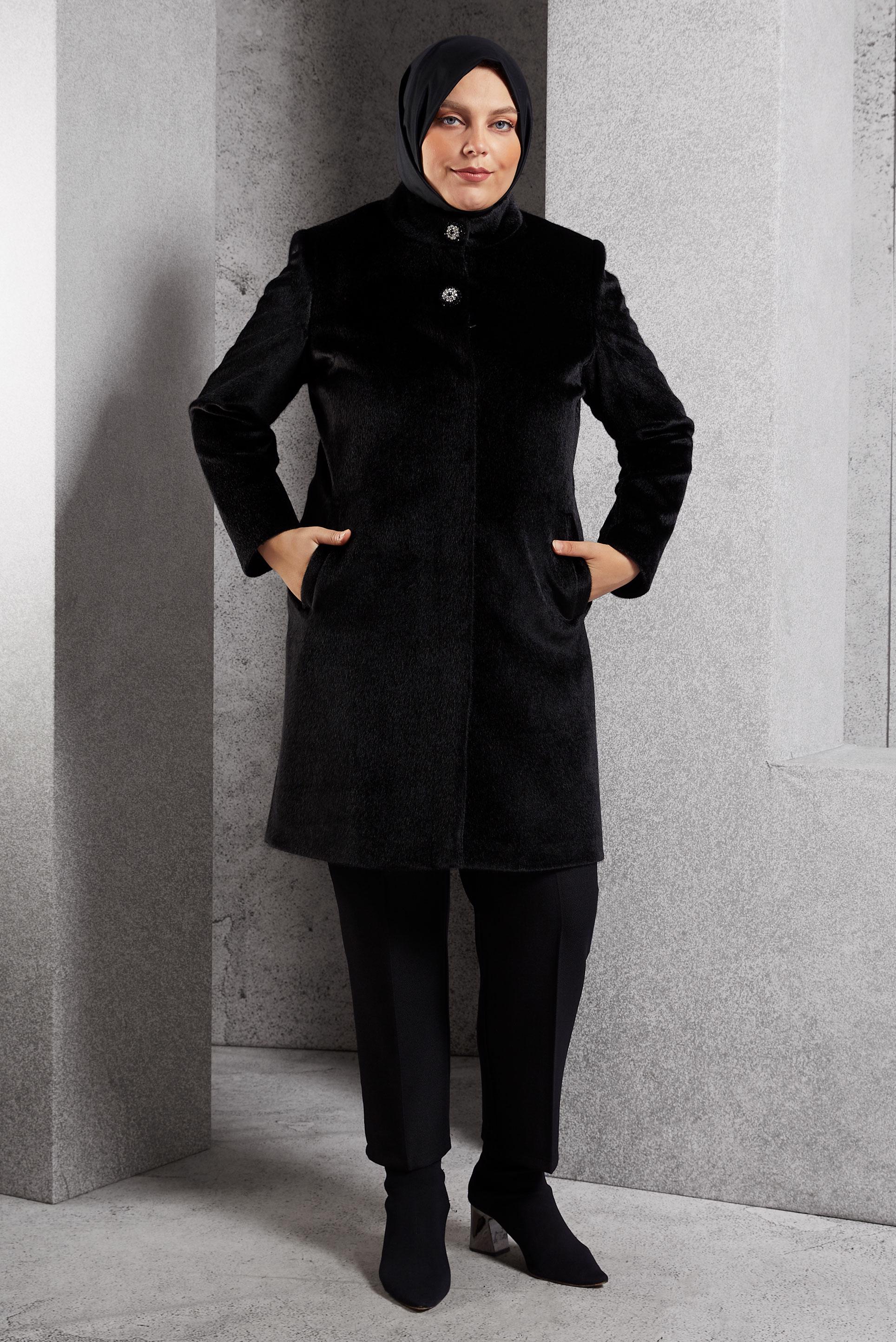 Vêtements hijab NOIR MANTEAU GRANDE TAILLE 90557