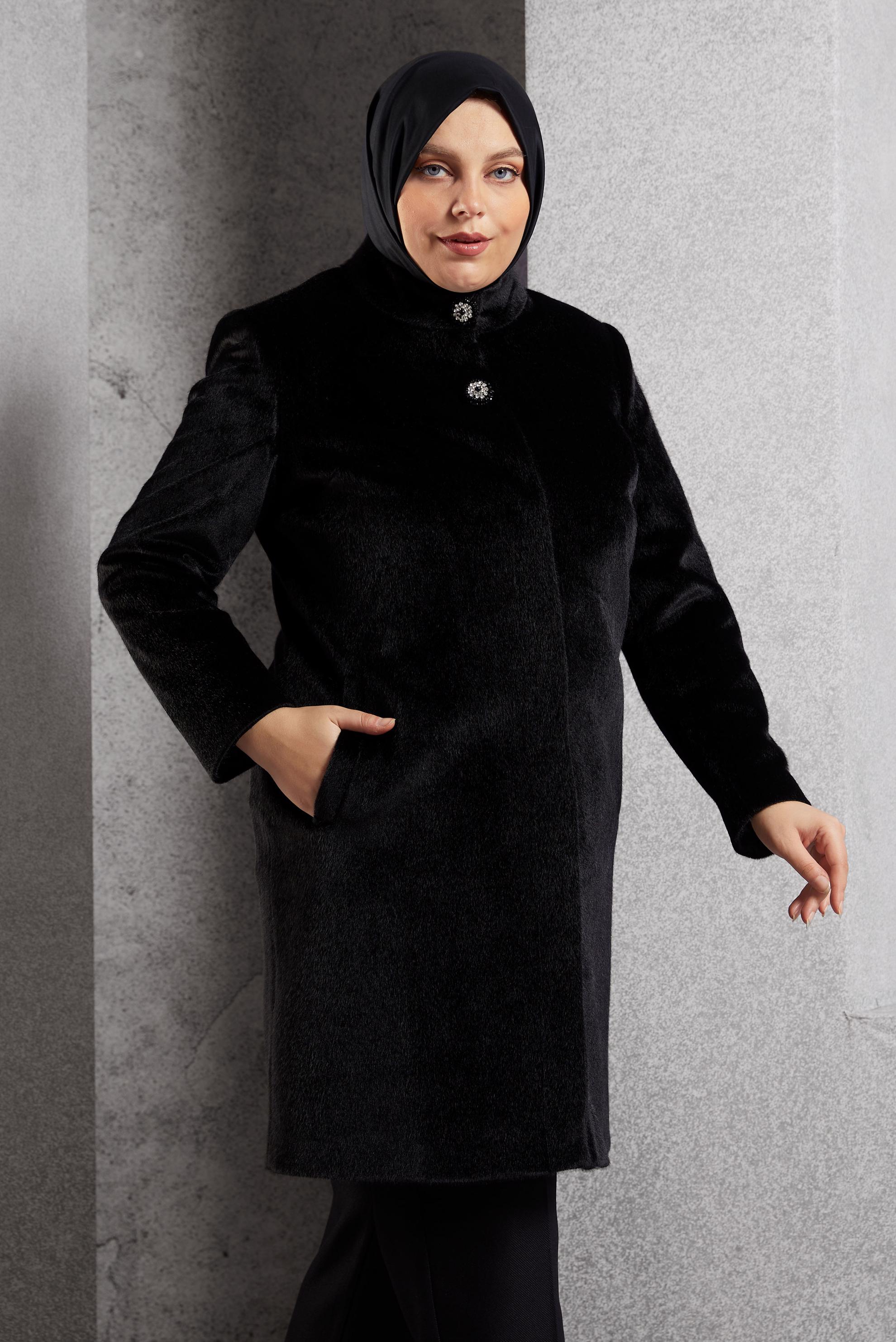 Vêtements hijab NOIR MANTEAU GRANDE TAILLE 90557