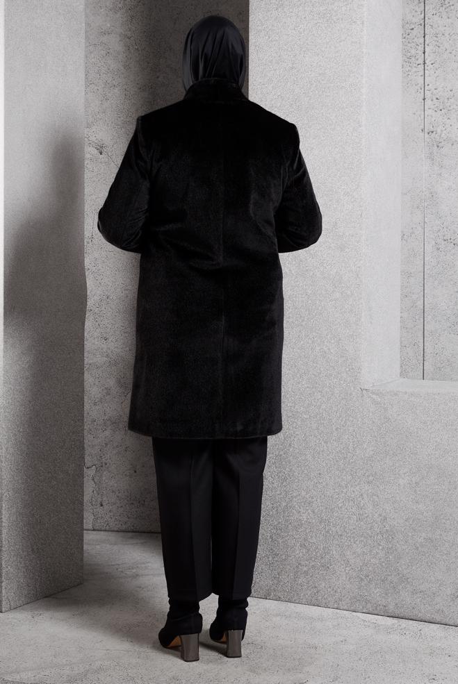 Vêtements hijab NOIR MANTEAU GRANDE TAILLE 90557 - ALVİNA