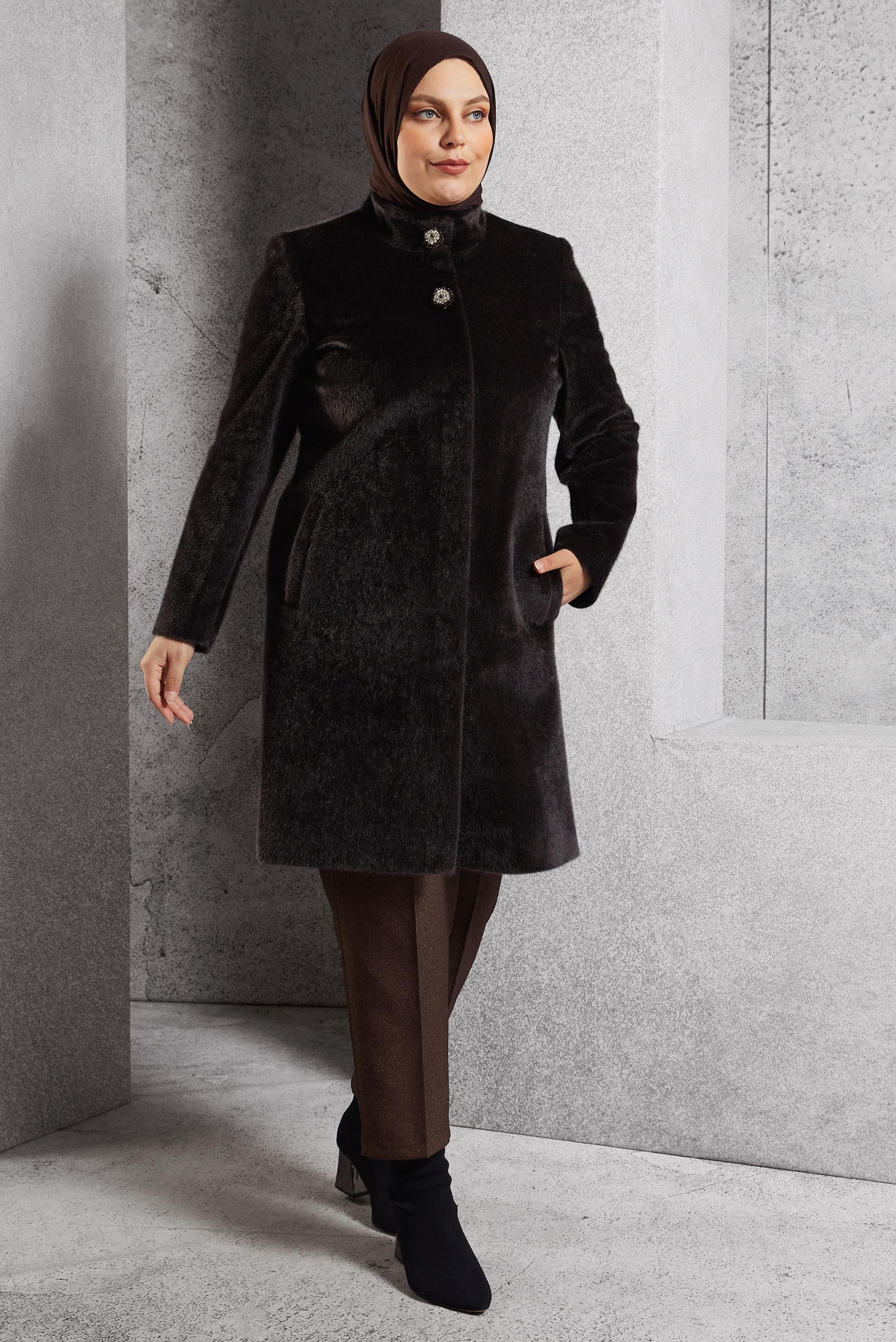 Hijab clothing BROWN PLUS SIZE COAT 90557