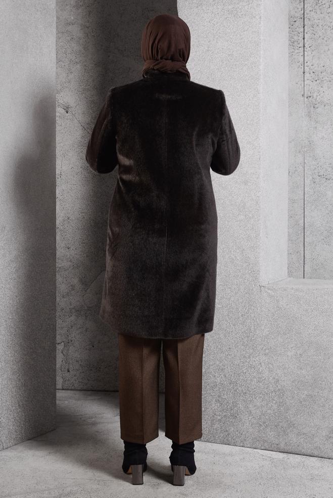 Vêtements hijab BRUN MANTEAU GRANDE TAILLE 90557 - ALVİNA