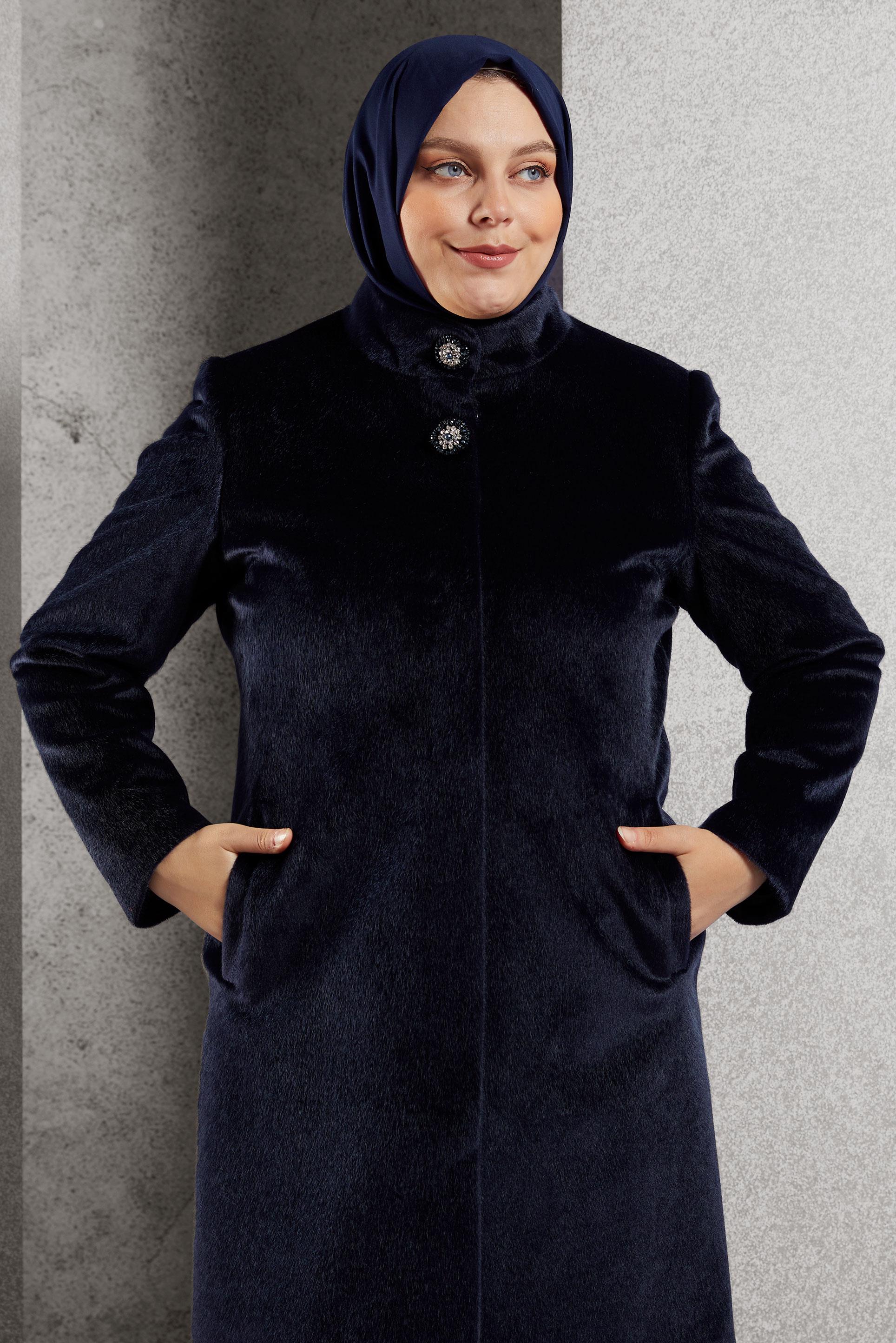 Vêtements hijab BLEU MARINE MANTEAU GRANDE TAILLE 90557