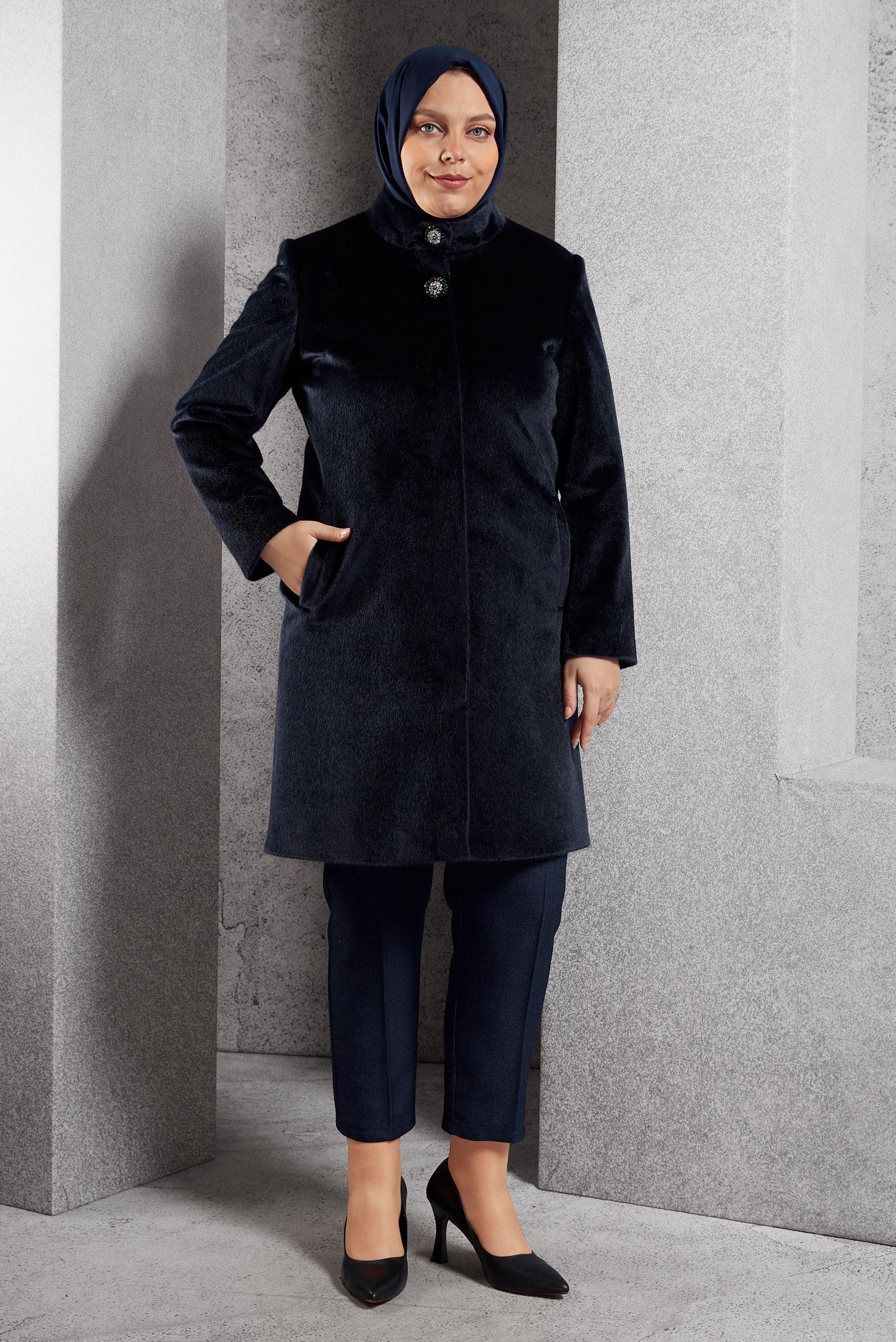 Vêtements hijab BLEU MARINE MANTEAU GRANDE TAILLE 90557