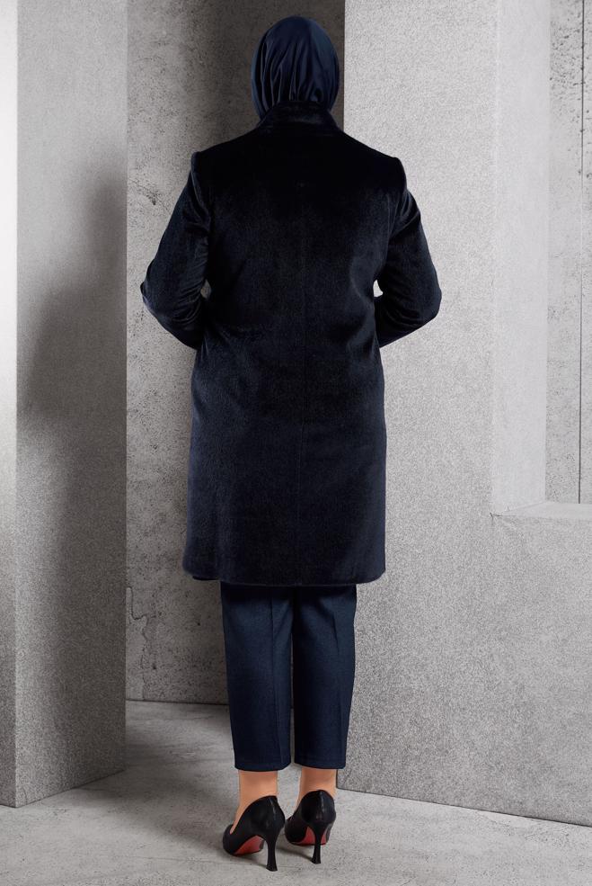 Vêtements hijab BLEU MARINE MANTEAU GRANDE TAILLE 90557 - ALVİNA