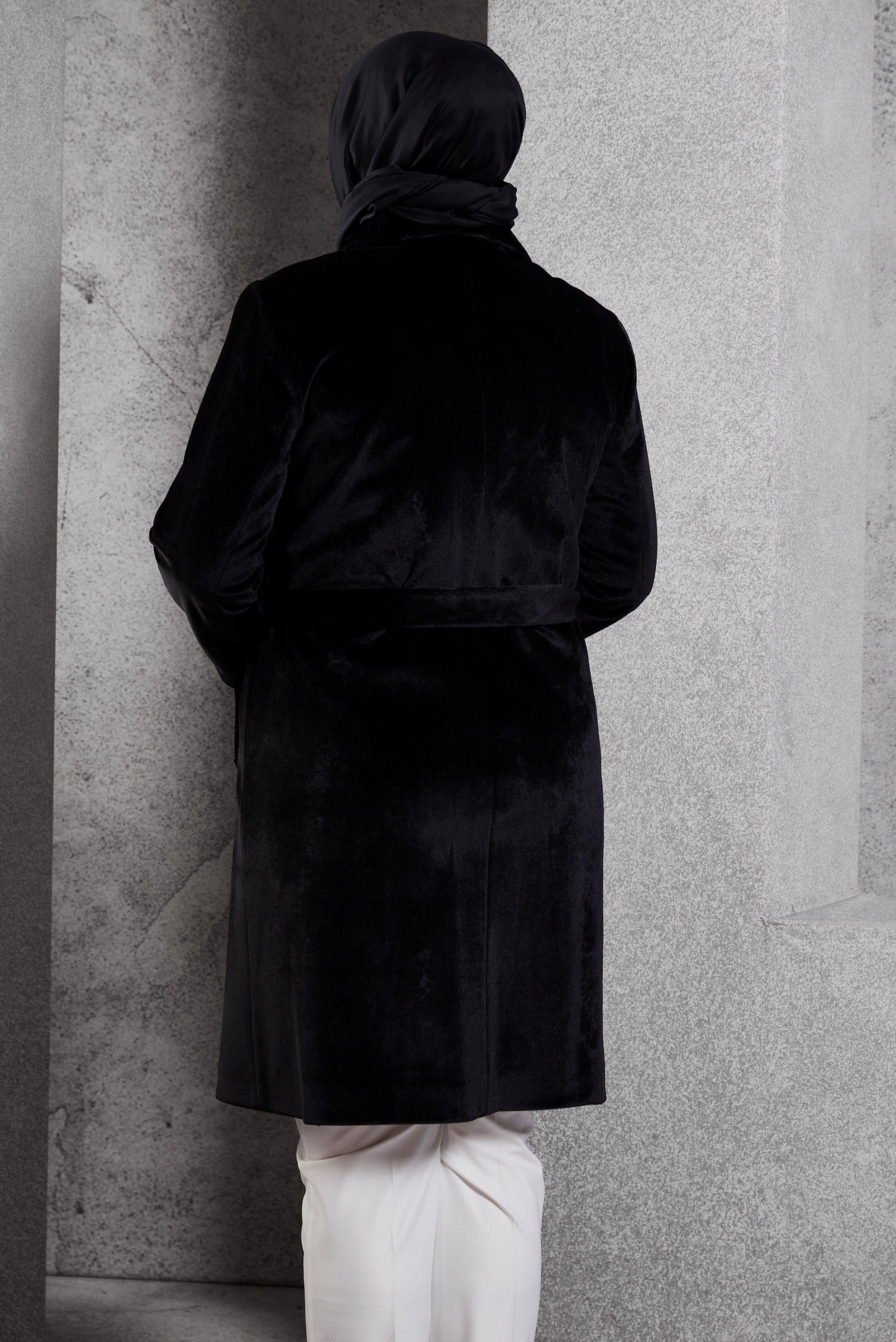 Vêtements hijab NOIR MANTEAU CEINTURÉ 90558