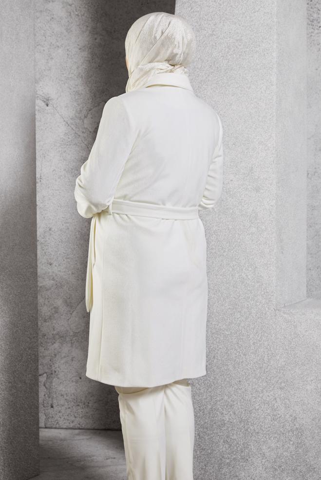 Vêtements hijab BLANC MANTEAU CEINTURÉ 90558 - ALVİNA