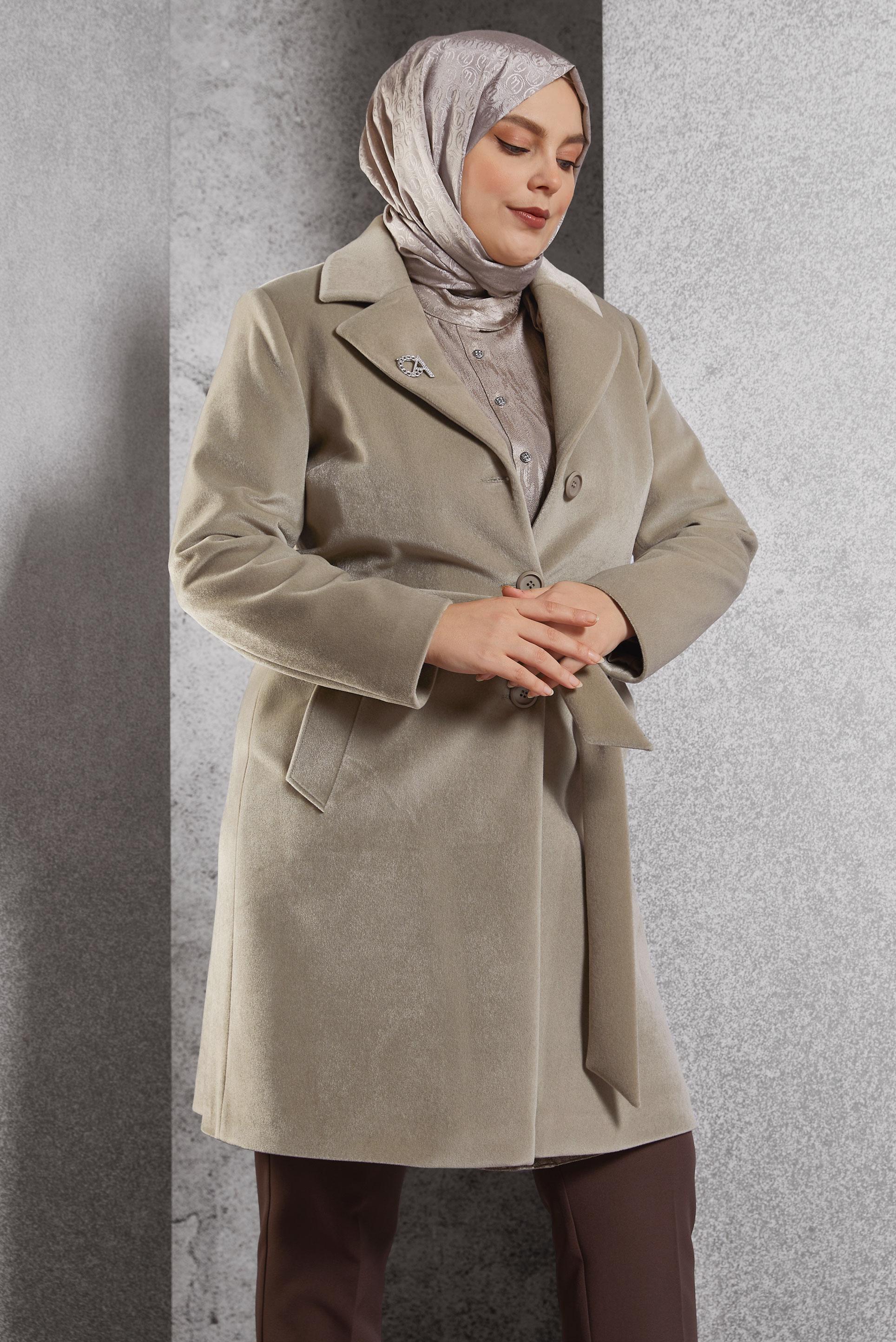 Vêtements hijab BEIGE MANTEAU CEINTURÉ 90558