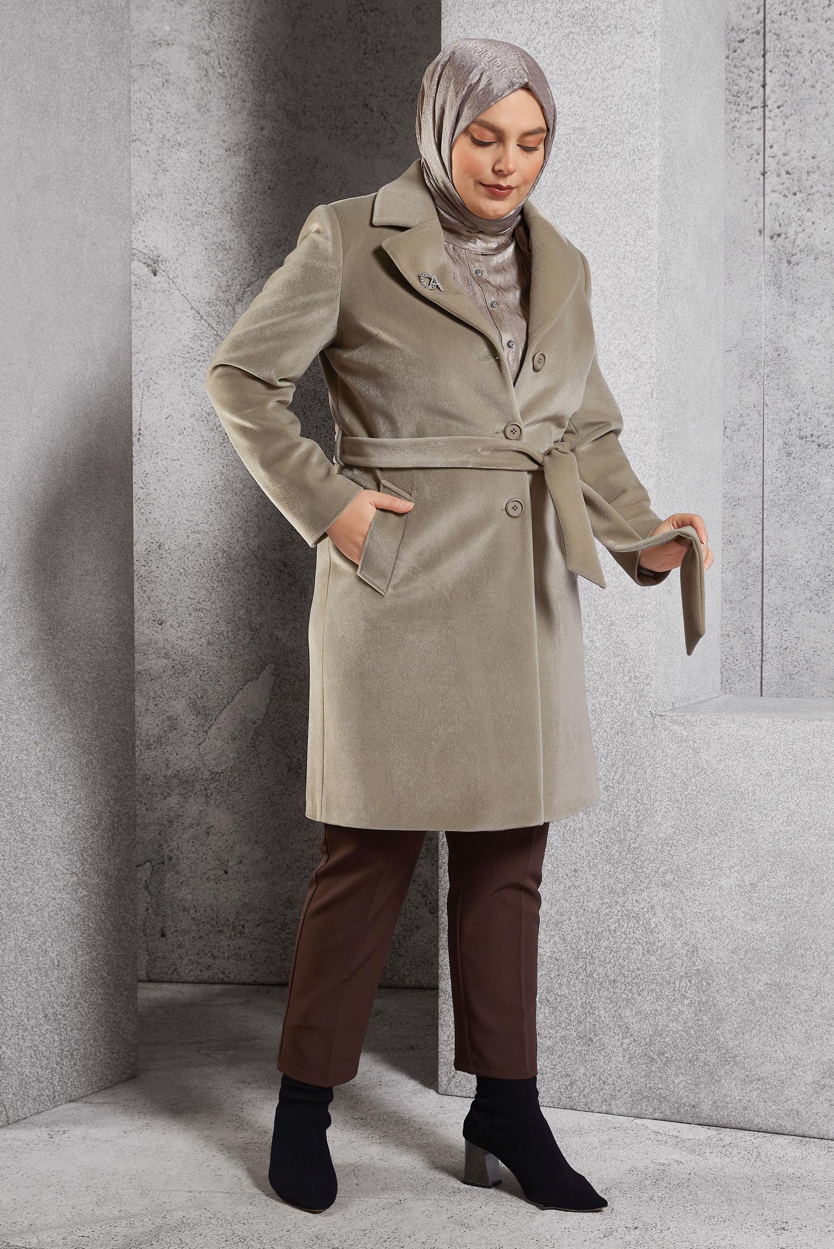 Vêtements hijab BEIGE MANTEAU CEINTURÉ 90558