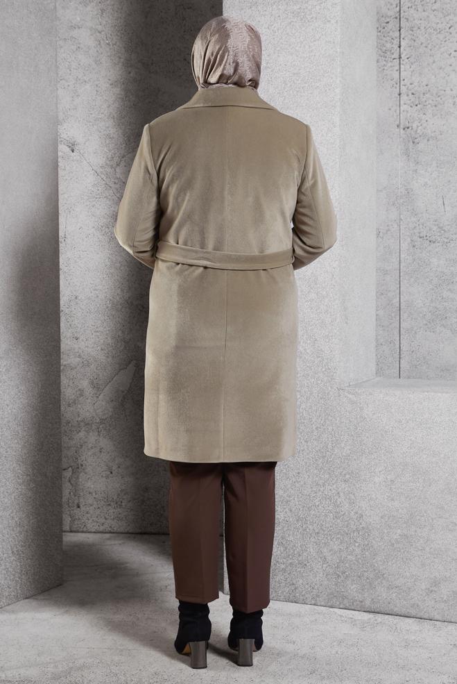 Vêtements hijab BEIGE MANTEAU CEINTURÉ 90558 - ALVİNA