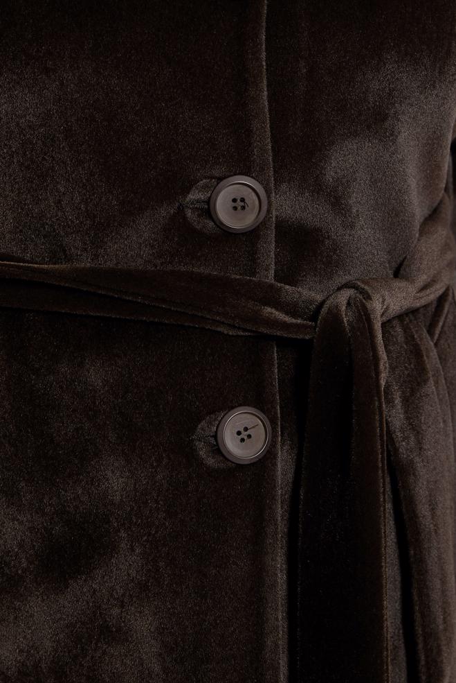 Vêtements hijab BRUN MANTEAU CEINTURÉ 90558 - ALVİNA