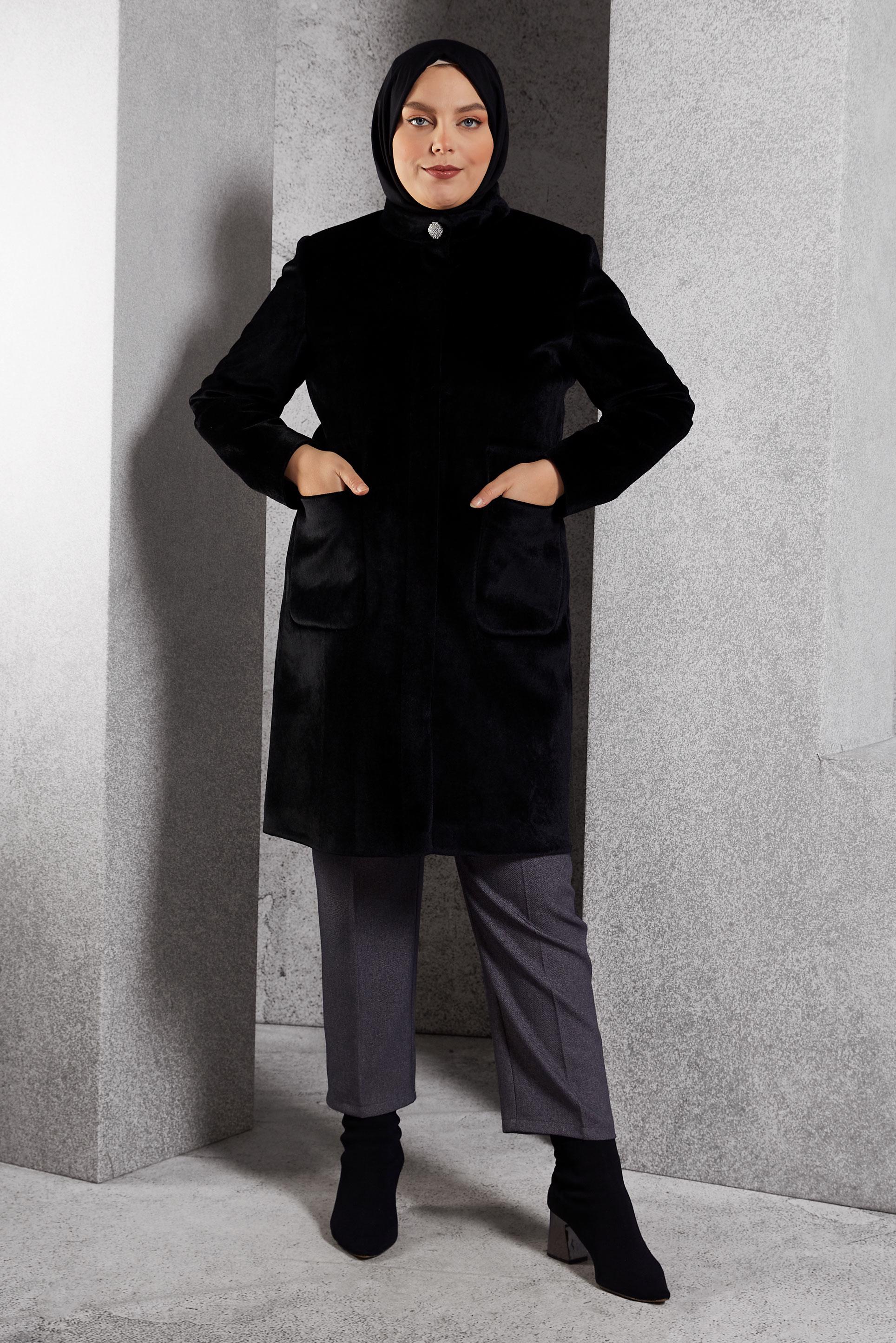 Vêtements hijab NOIR MANTEAU À COL MONTANT 90559