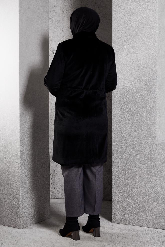 Vêtements hijab NOIR MANTEAU À COL MONTANT 90559 - ALVİNA