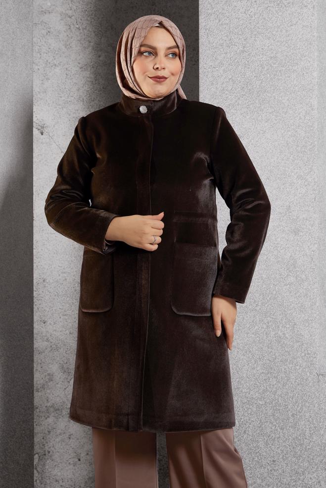 Vêtements hijab BRUN MANTEAU À COL MONTANT 90559 - ALVİNA