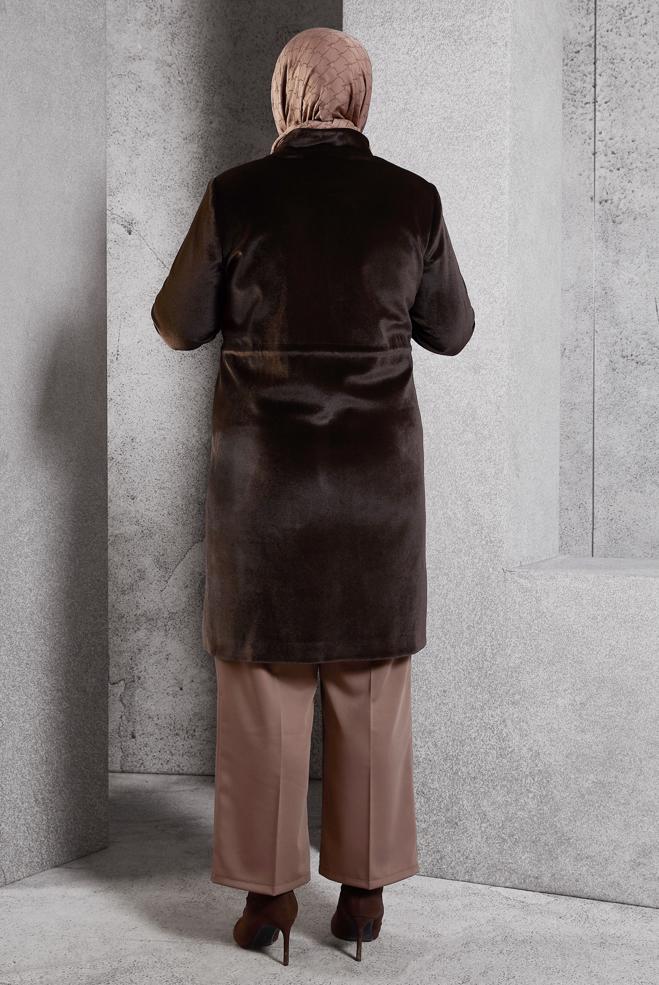 Vêtements hijab BRUN MANTEAU À COL MONTANT 90559 - ALVİNA