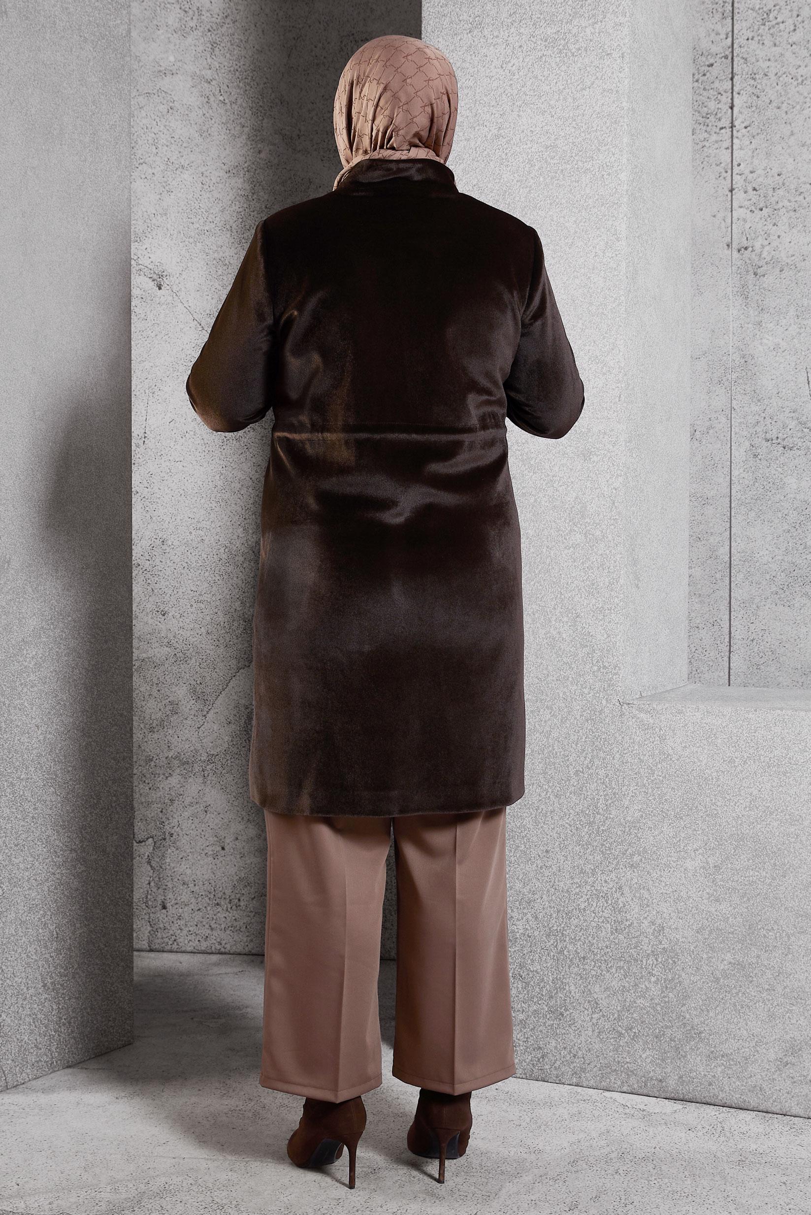 Vêtements hijab BRUN MANTEAU À COL MONTANT 90559