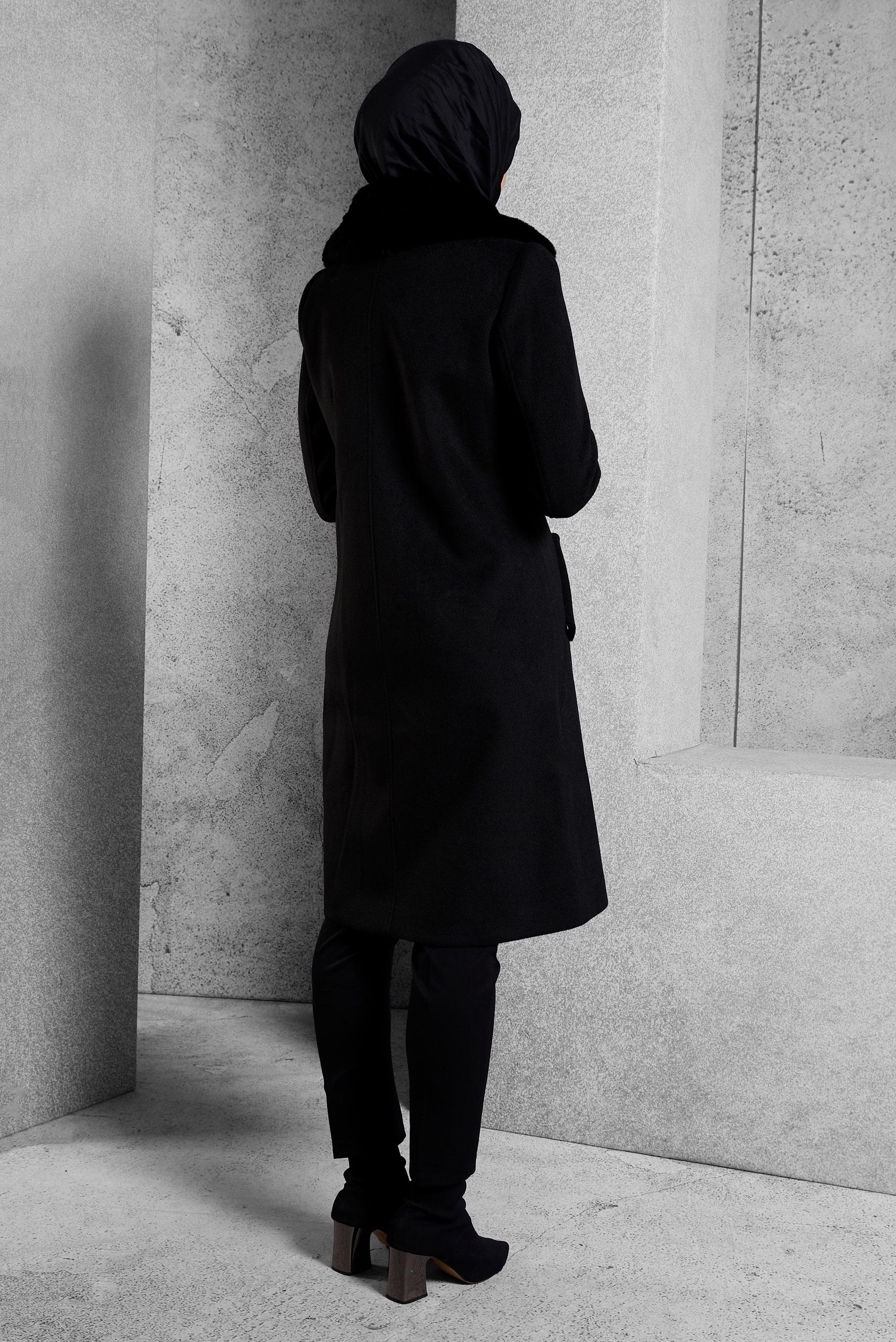 Vêtements hijab NOIR MANTEAU À COL EN FOURRURE 90562