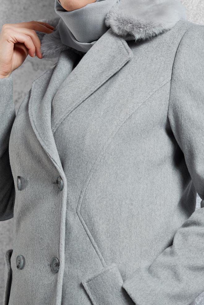 Vêtements hijab ARGENT MANTEAU À COL EN FOURRURE 90562 - ALVİNA