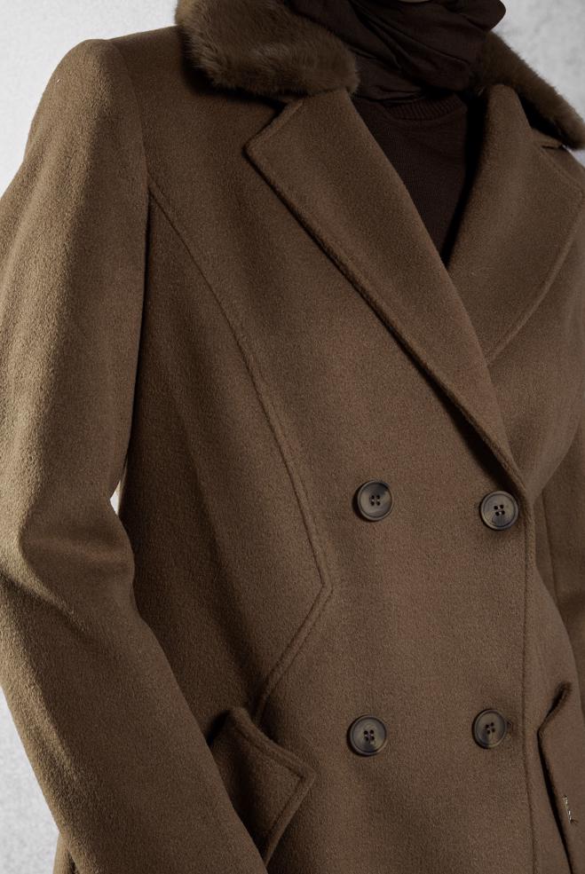 Vêtements hijab BRUN MANTEAU À COL EN FOURRURE 90562 - ALVİNA