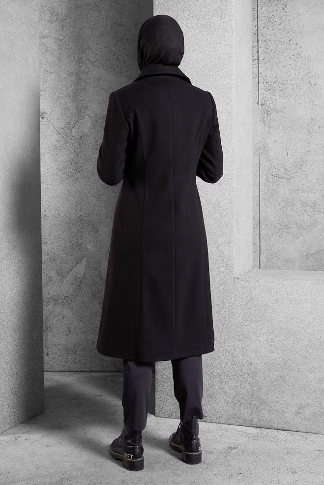 Vêtements hijab NOIR MANTEAU CEINTURÉ 90563  - ALVİNA