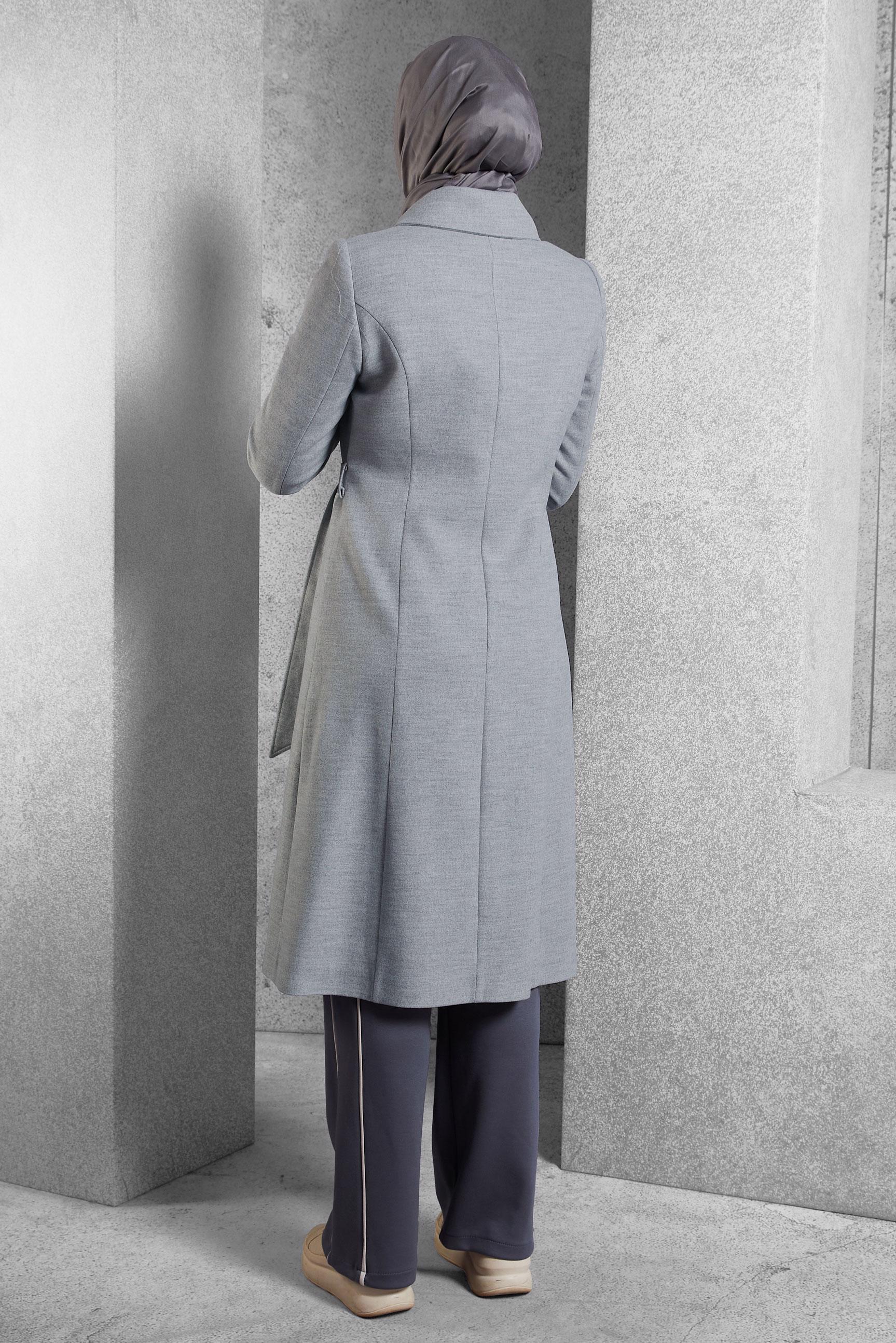 Hijab clothing GREY BELTED COAT 90563 