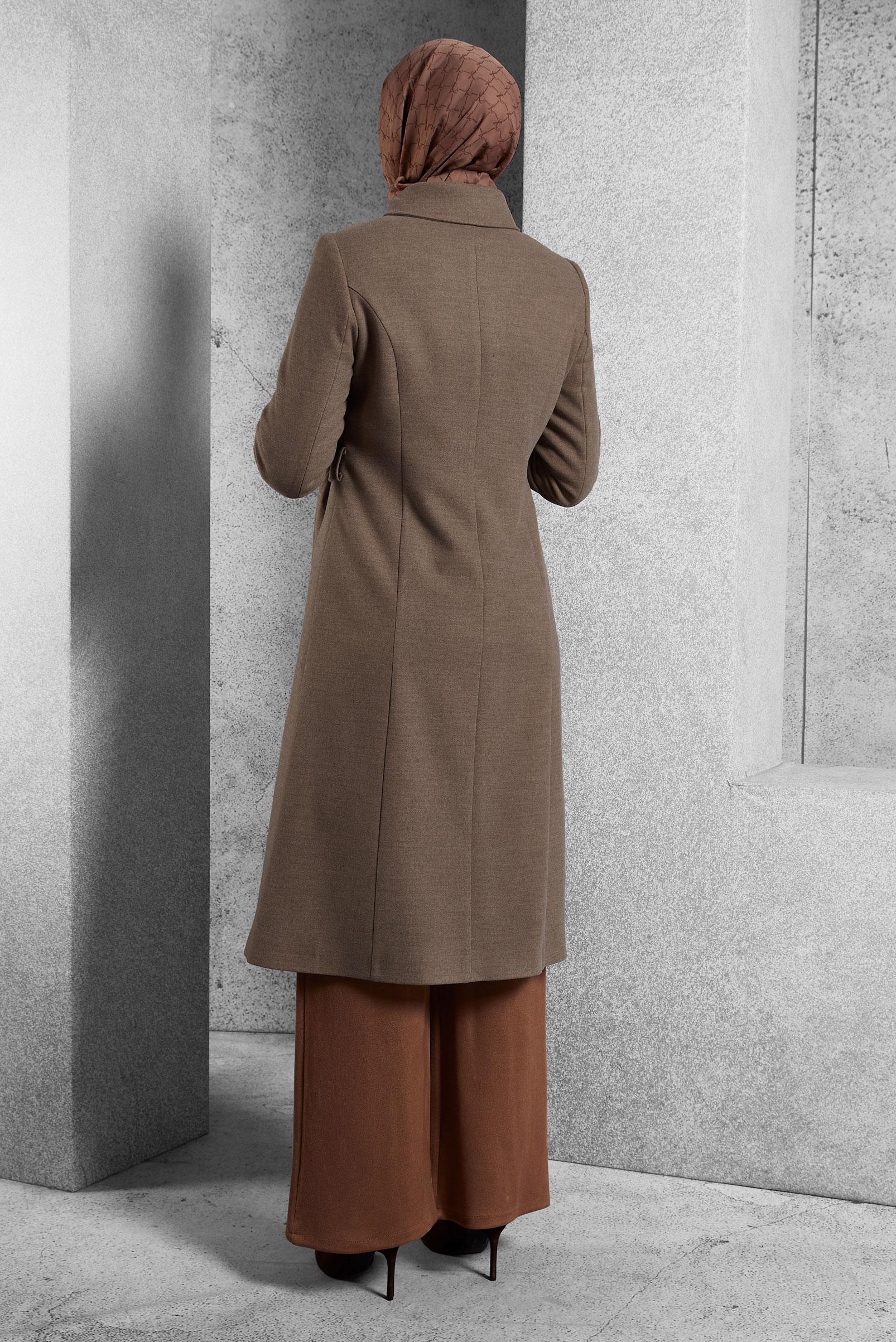 Vêtements hijab BRUN MANTEAU CEINTURÉ 90563 
