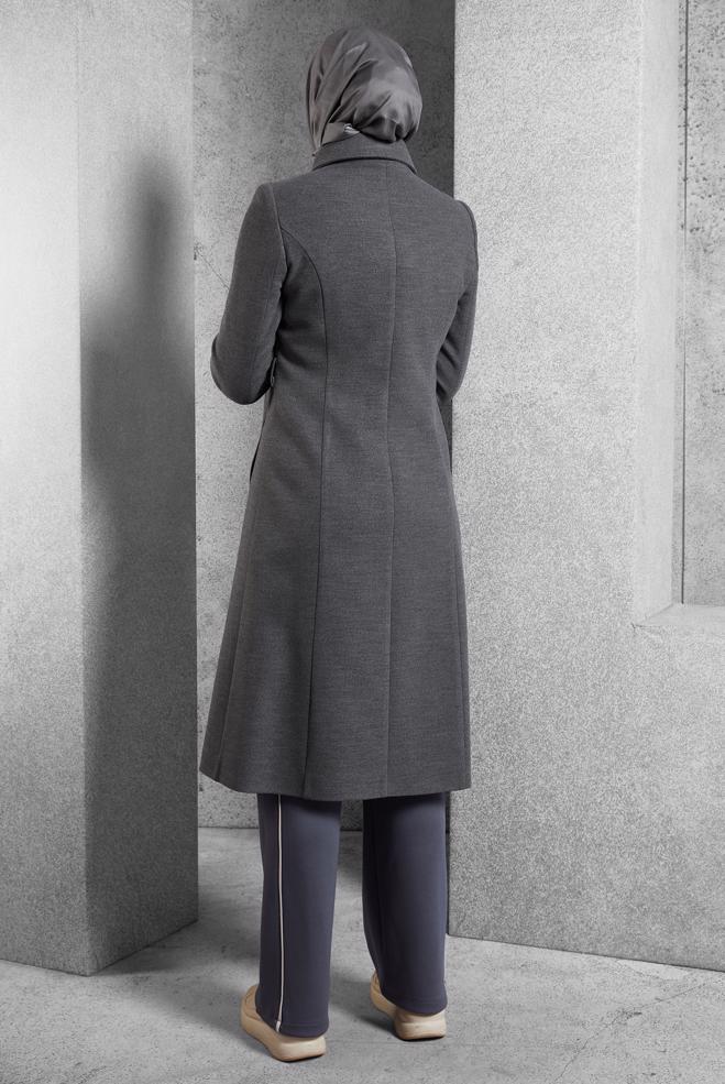 Vêtements hijab GRIS MANTEAU CEINTURÉ 90563  - ALVİNA