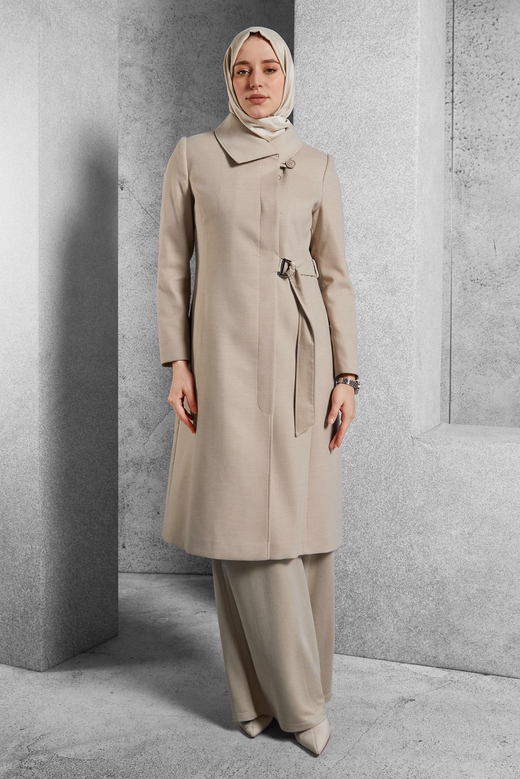 Vêtements hijab BEIGE MANTEAU CEINTURÉ 90563 