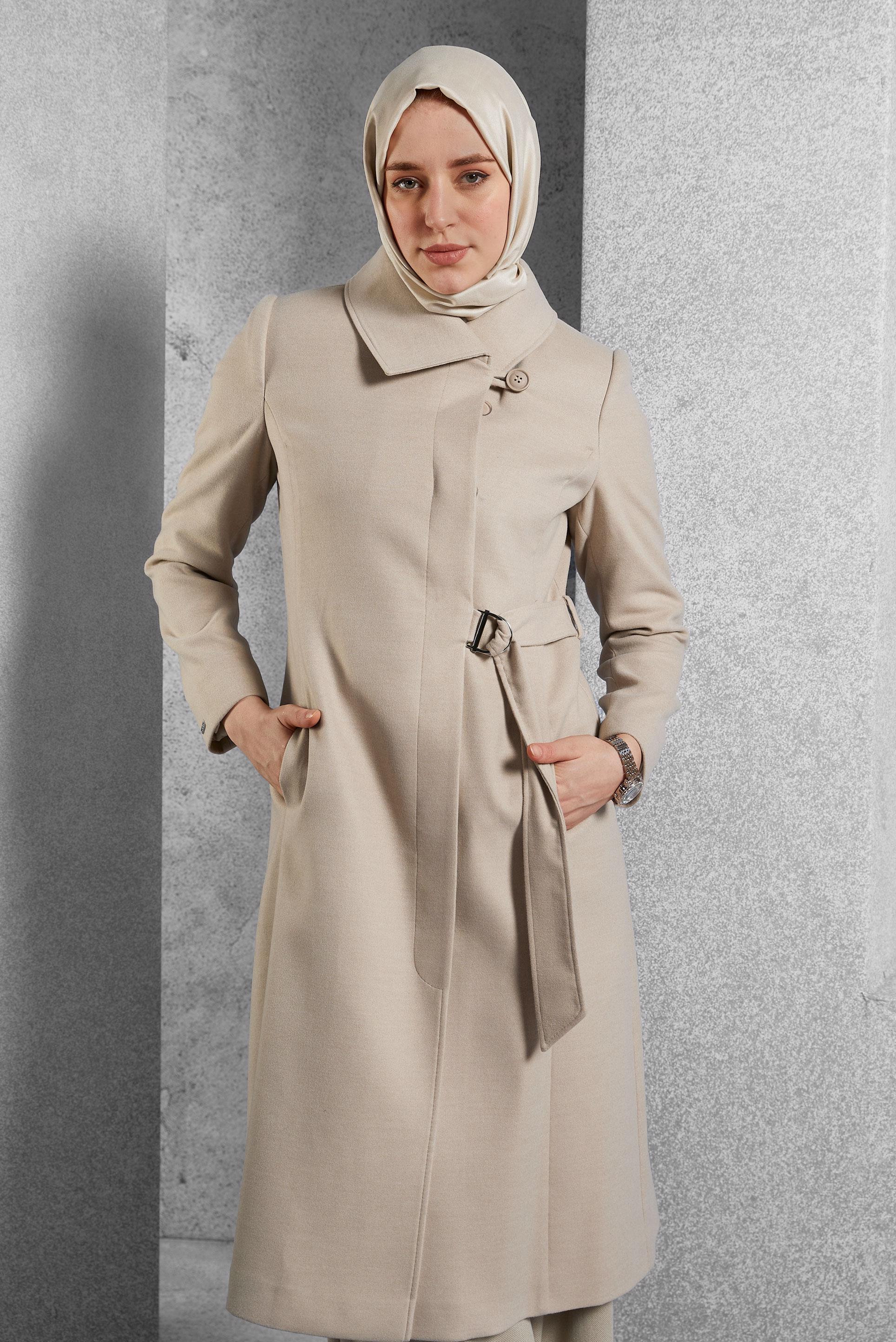 Vêtements hijab BEIGE MANTEAU CEINTURÉ 90563 