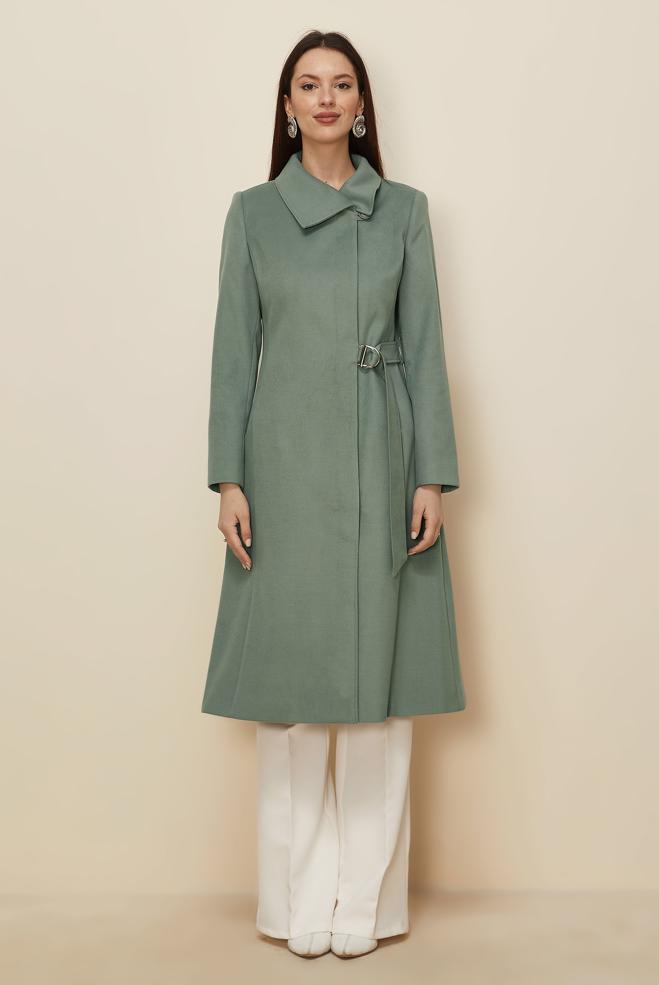 Hijab clothing GREEN BELTED COAT 90563  - ALVİNA
