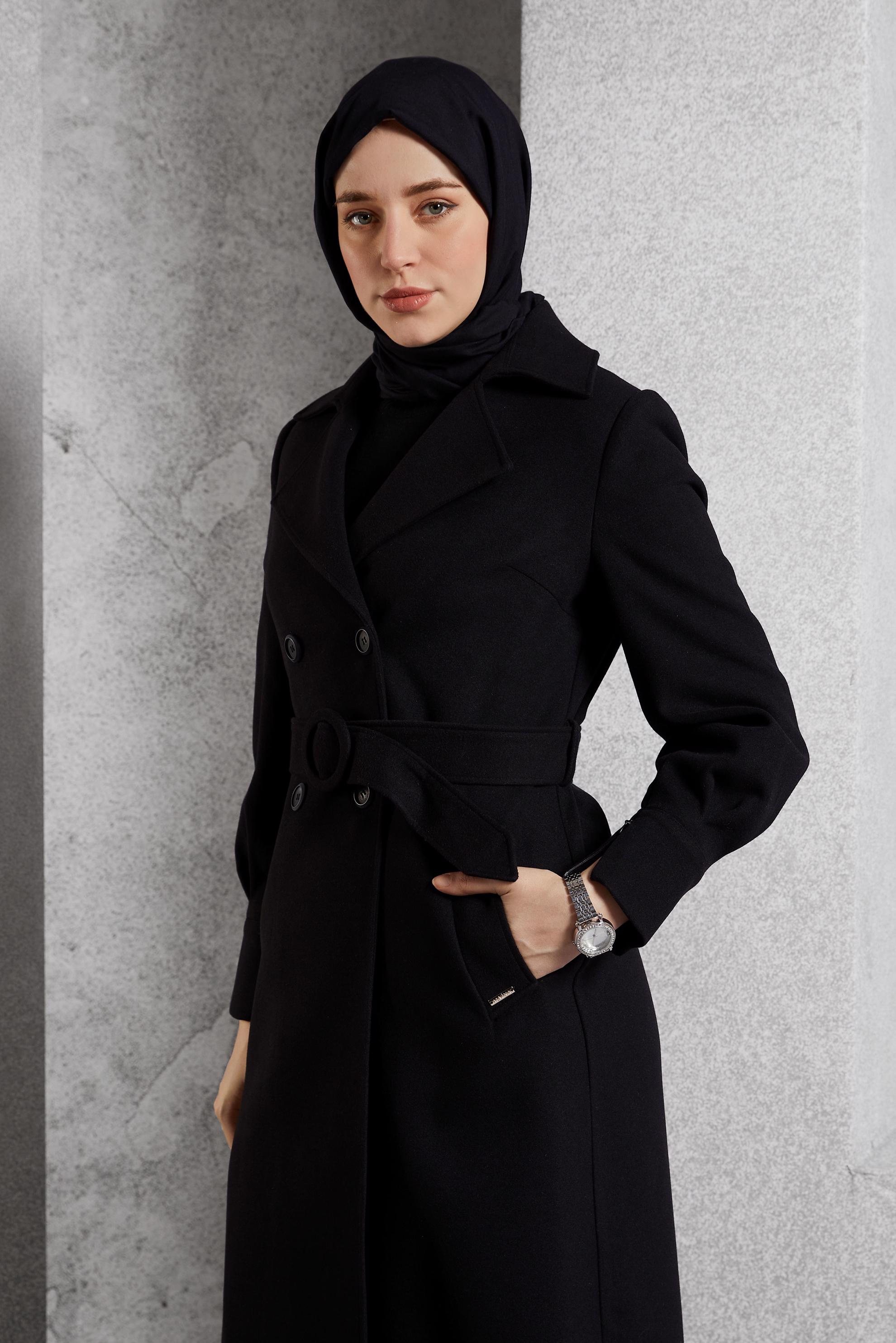 Hijab clothing BLACK BELTED COAT 90564