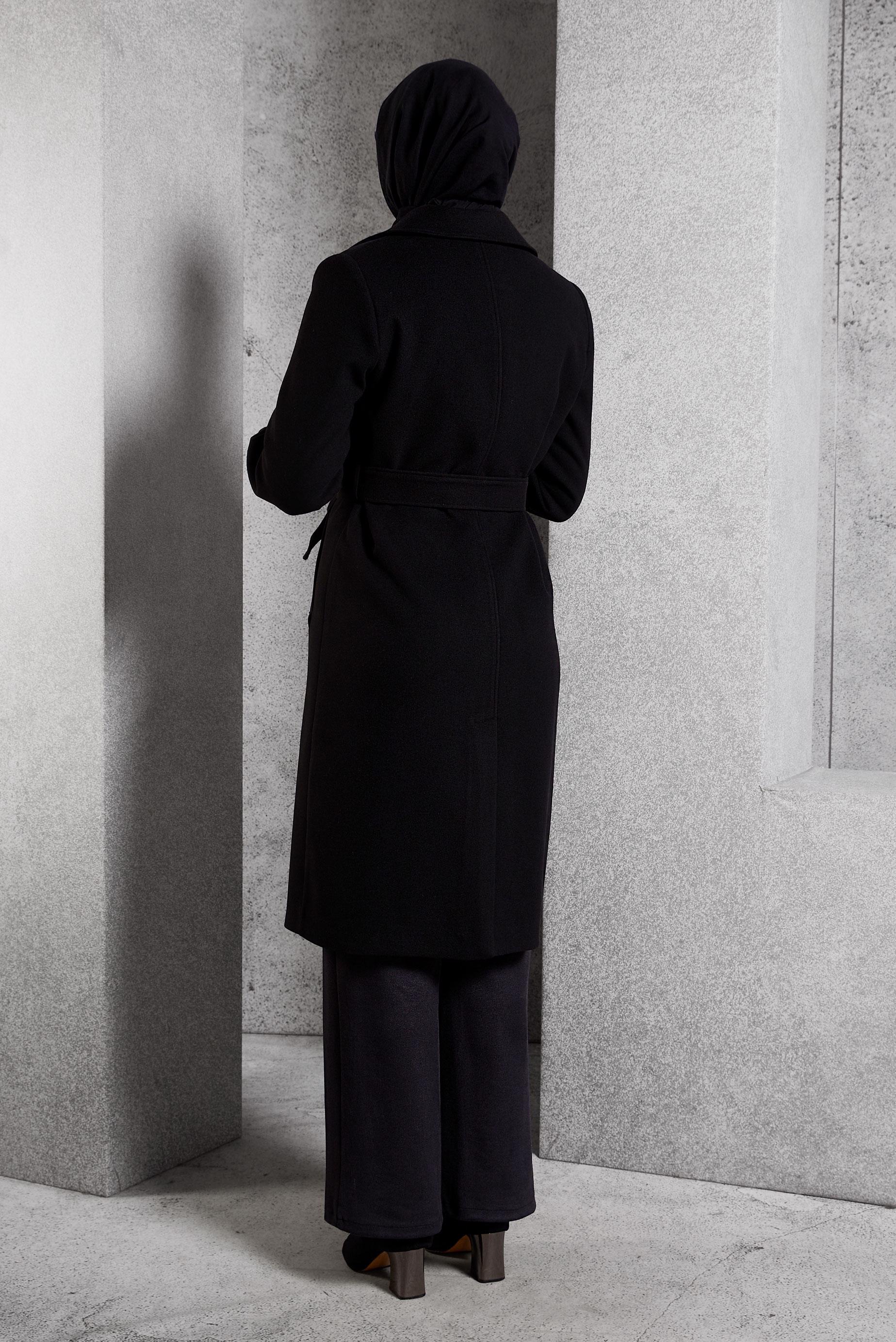 Hijab clothing BLACK BELTED COAT 90564
