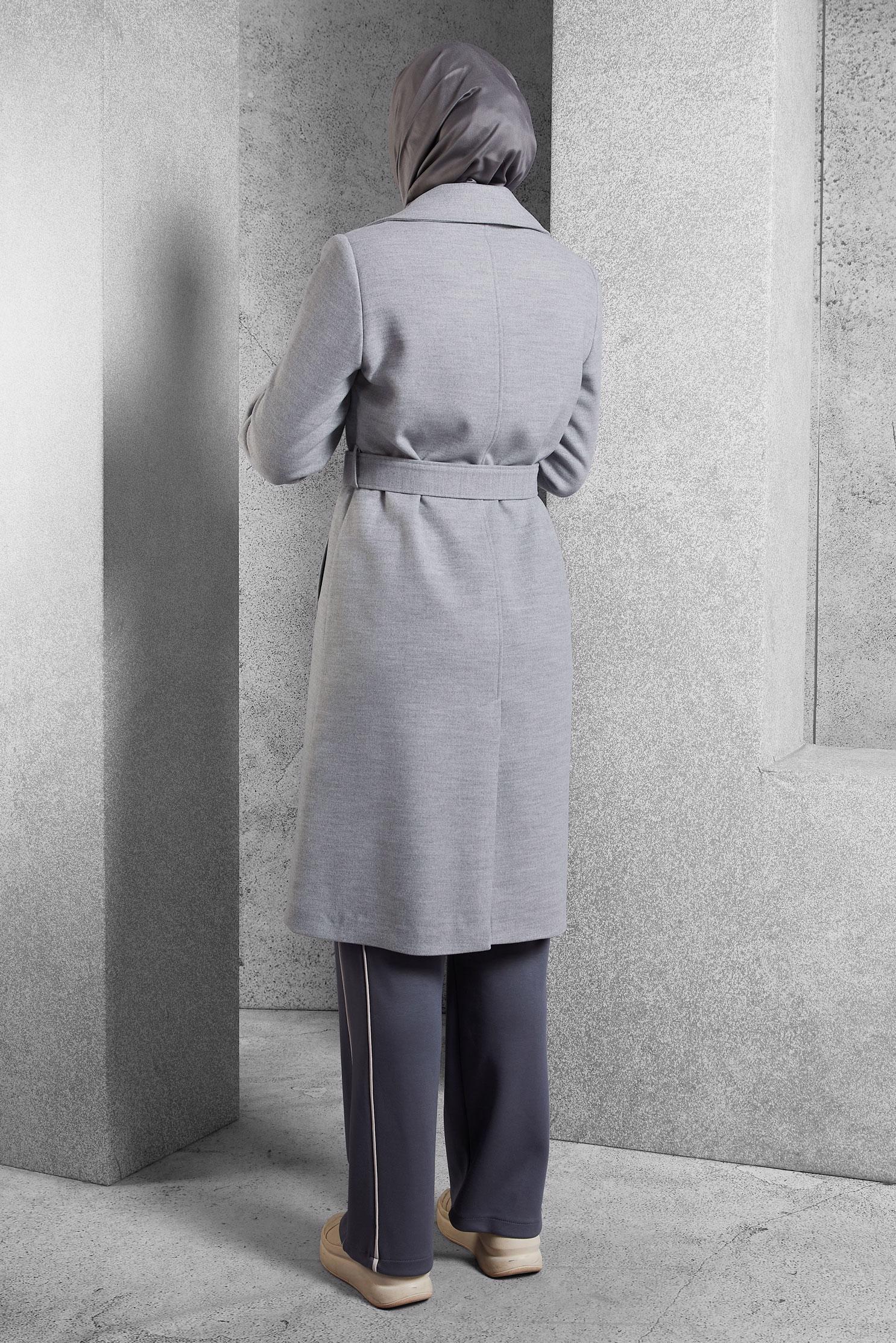 Vêtements hijab GRIS MANTEAU CEINTURÉ 90564
