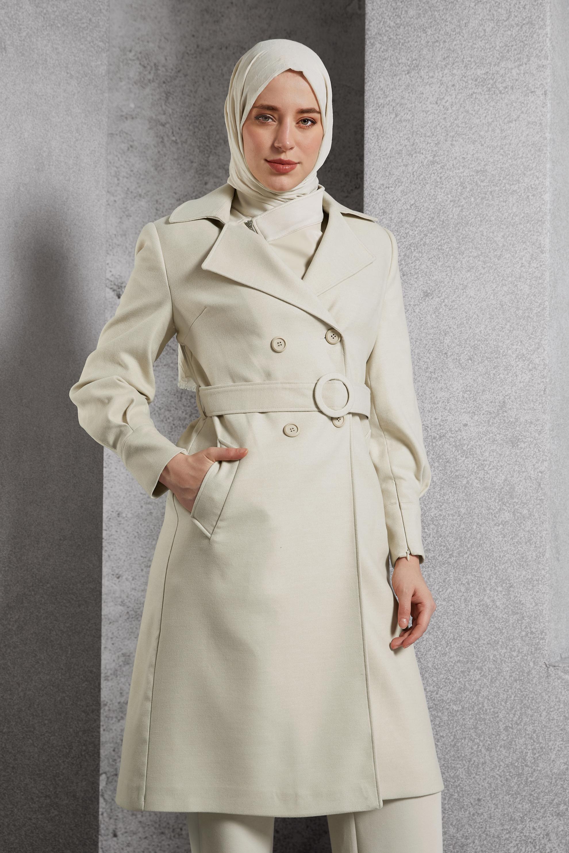 Vêtements hijab BEIGE MANTEAU CEINTURÉ 90564