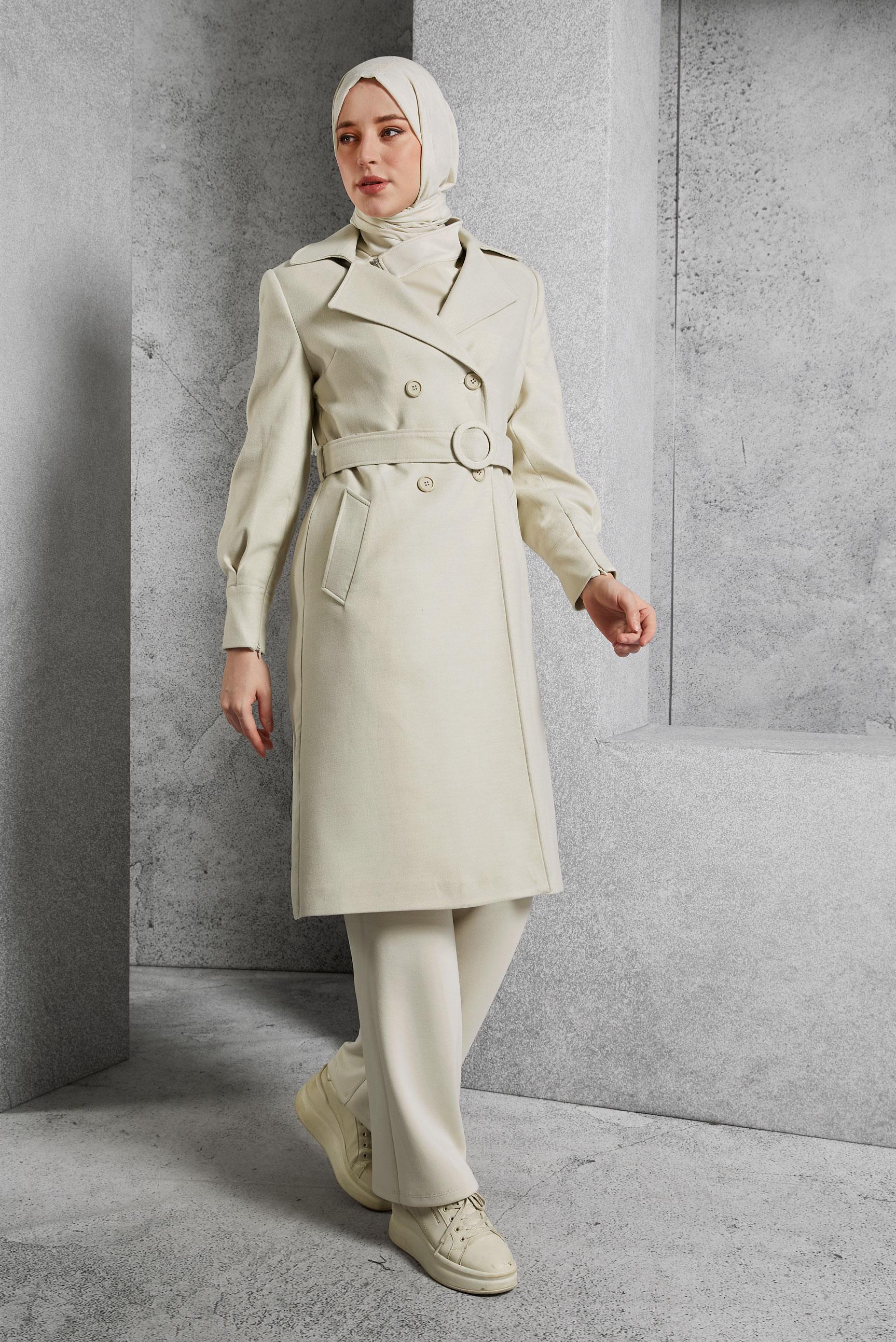 Vêtements hijab BEIGE MANTEAU CEINTURÉ 90564